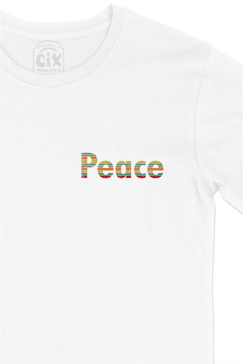 Peace Barış Cep Tasarım Baskılı Beyaz Tişört