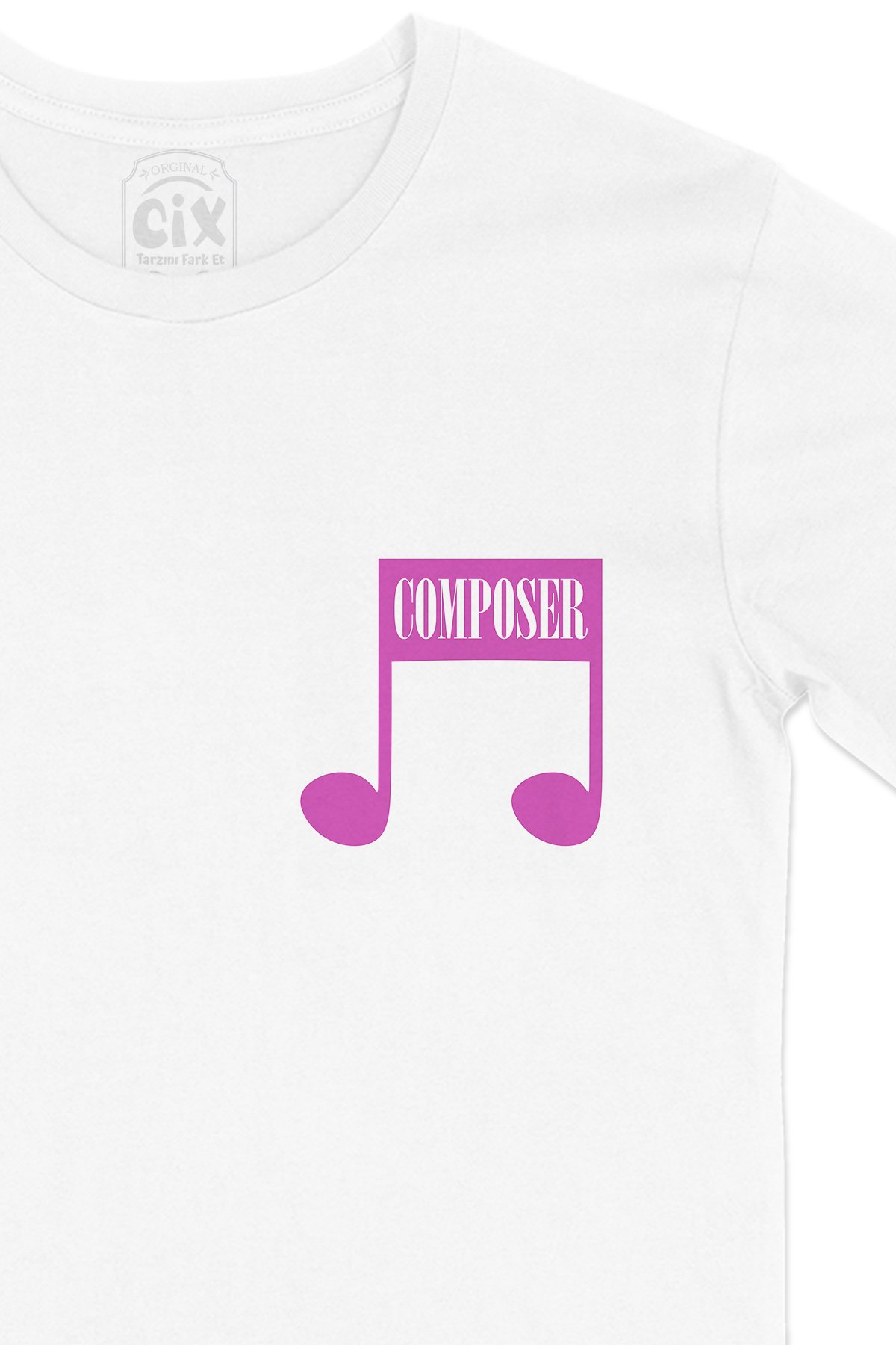 Pembe Composer Cep Logo Tasarımlı Beyaz Tişört