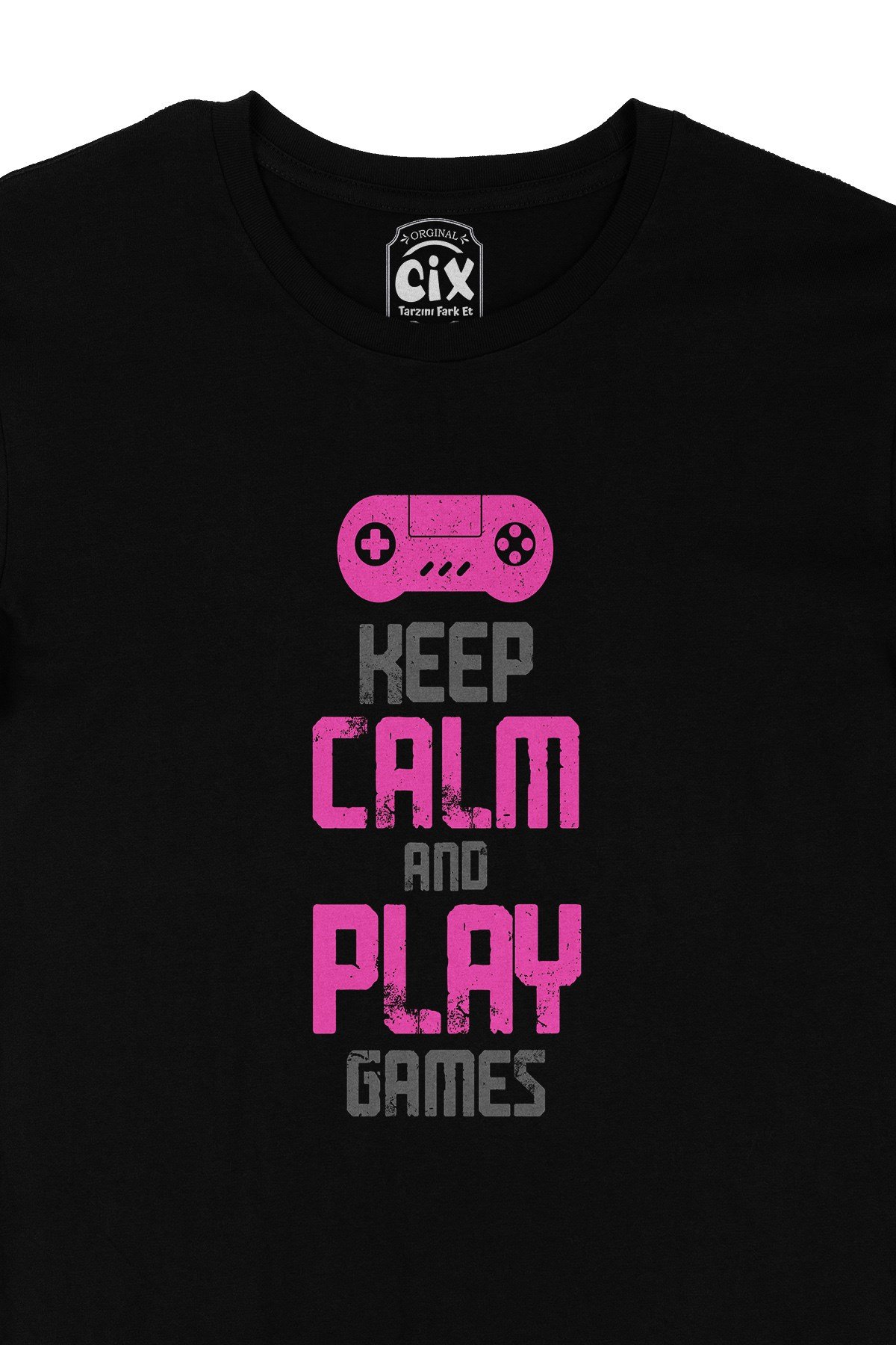 Pembe Keep Calm Play Game Siyah Tişört