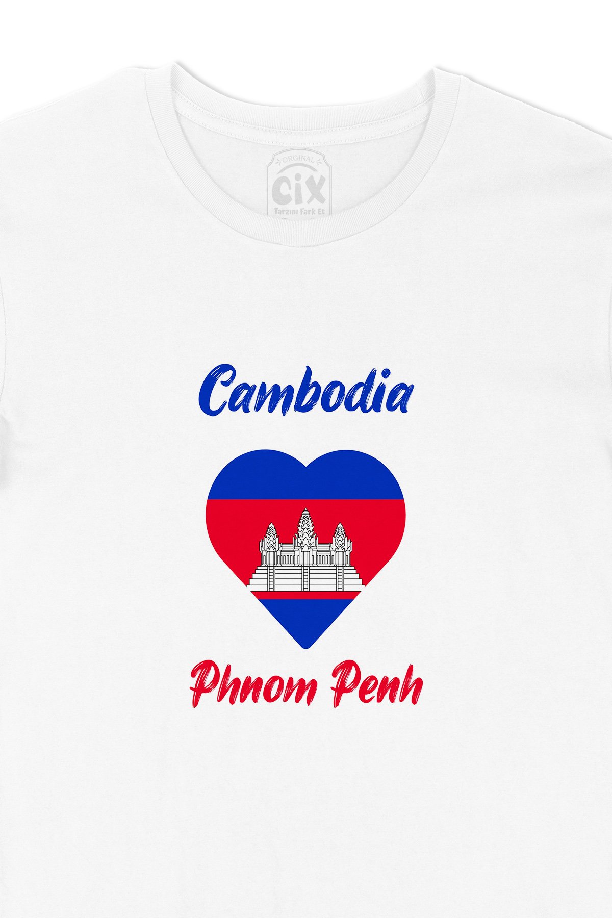 Phnom Penh Kamboçya Bayraklı Kalpli Tişört