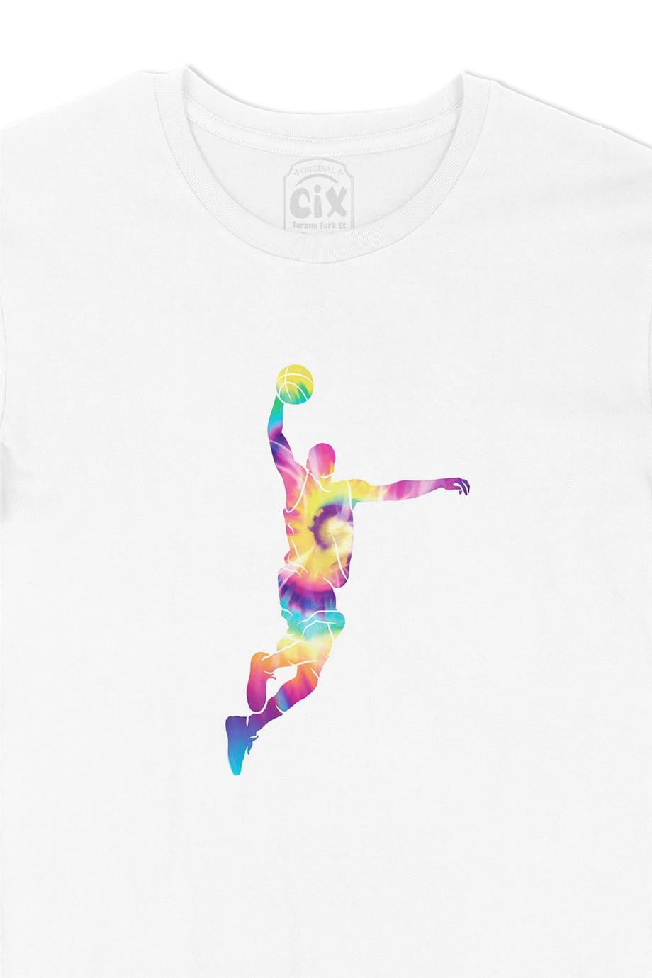 Renkli Basketbolcu Beyaz Tişört