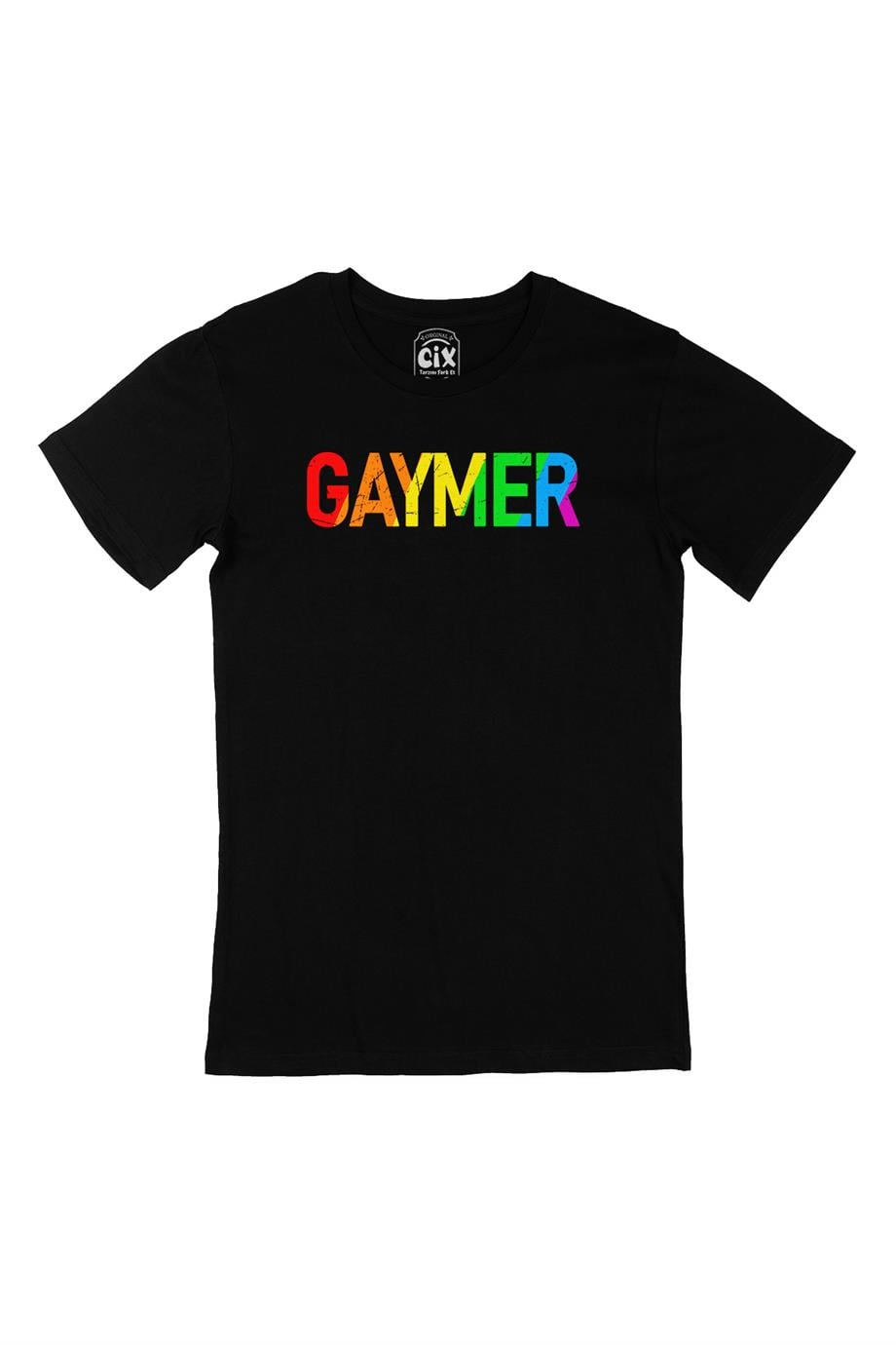 Renkli Gaymer Siyah Tişört