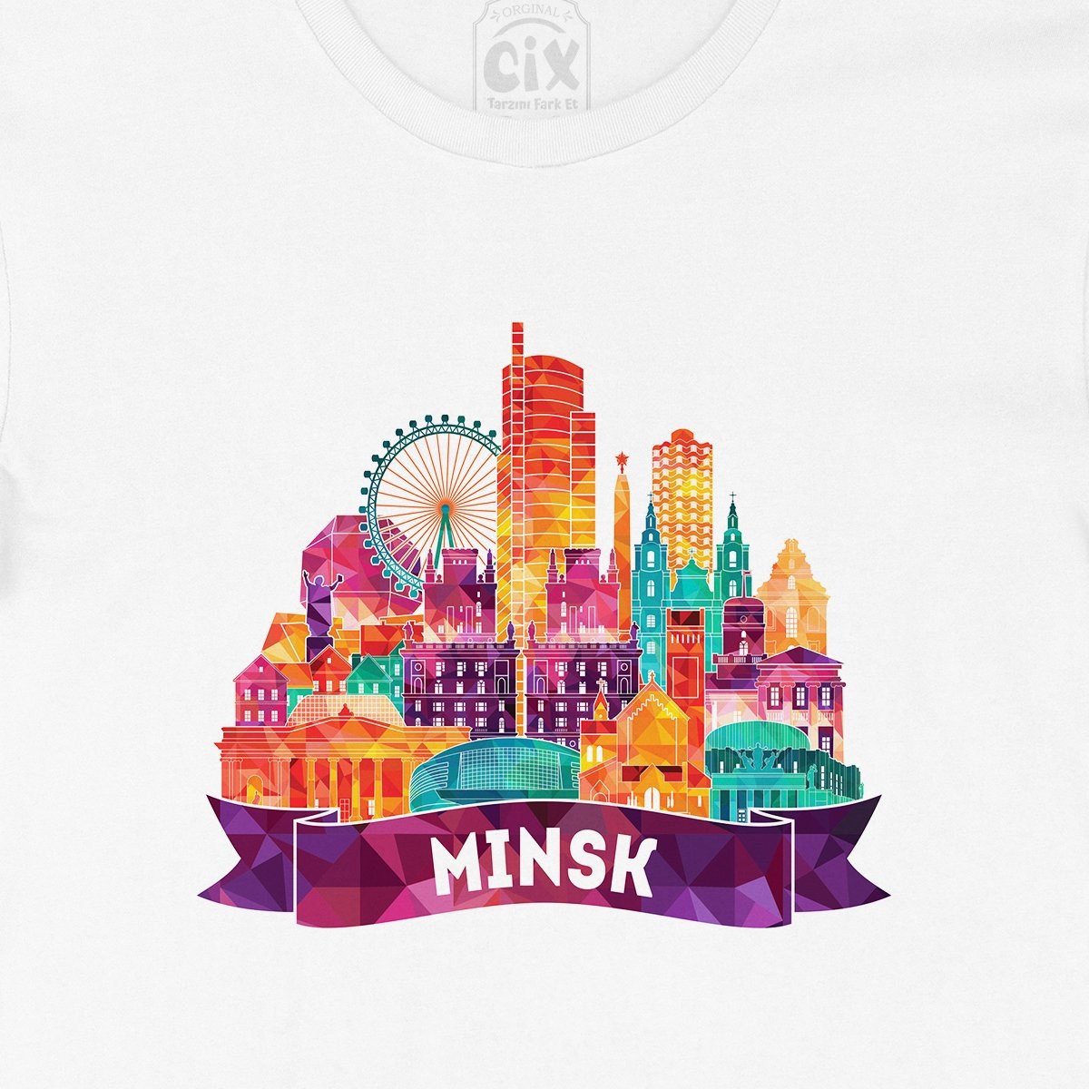 Renkli Minsk İllüstrasyon Tişört