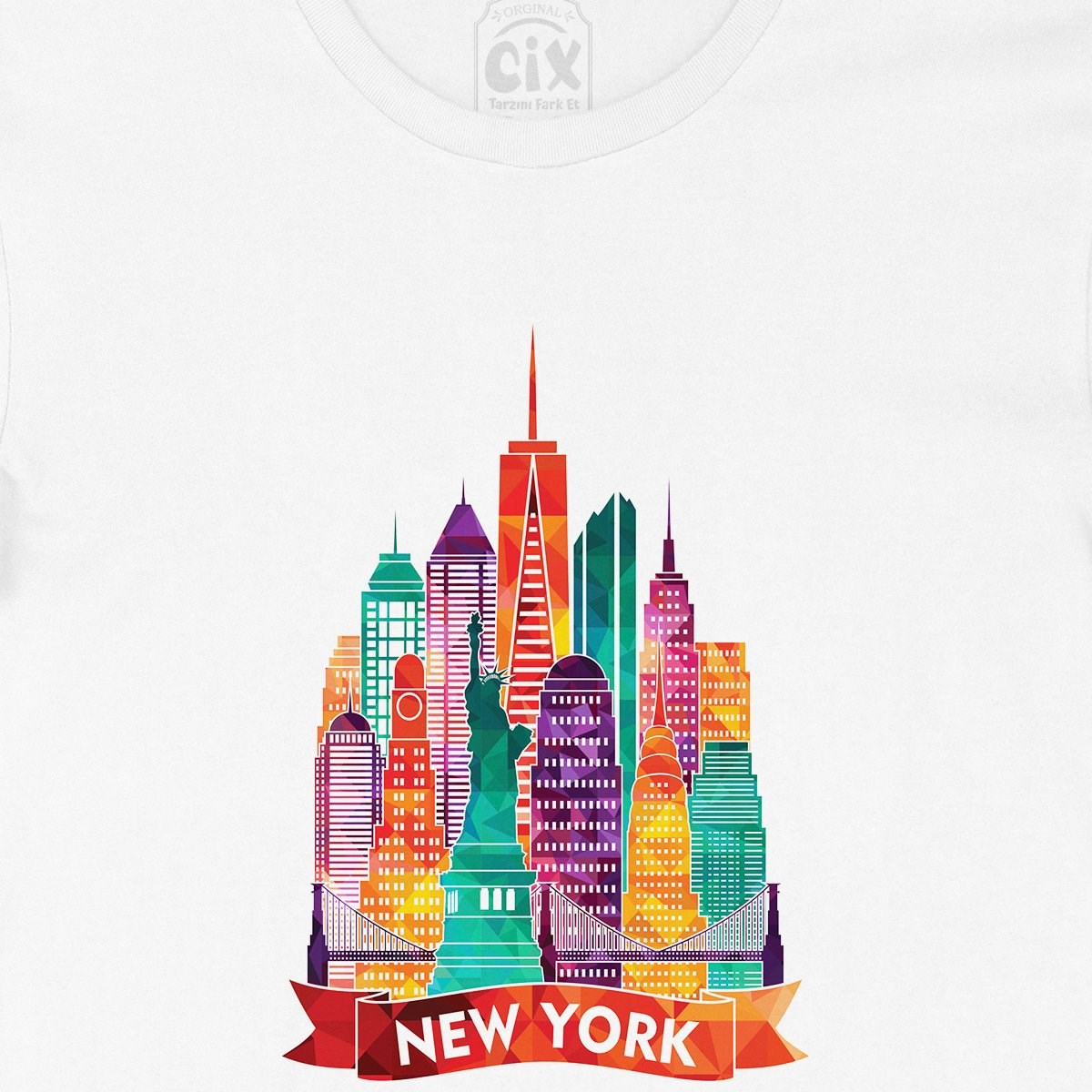 Renkli New York İllüstrasyon Tişört