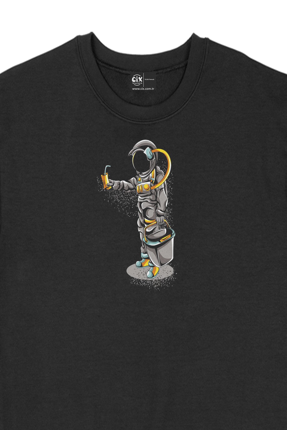 Sarhoş Astronot Siyah Sweatshirt