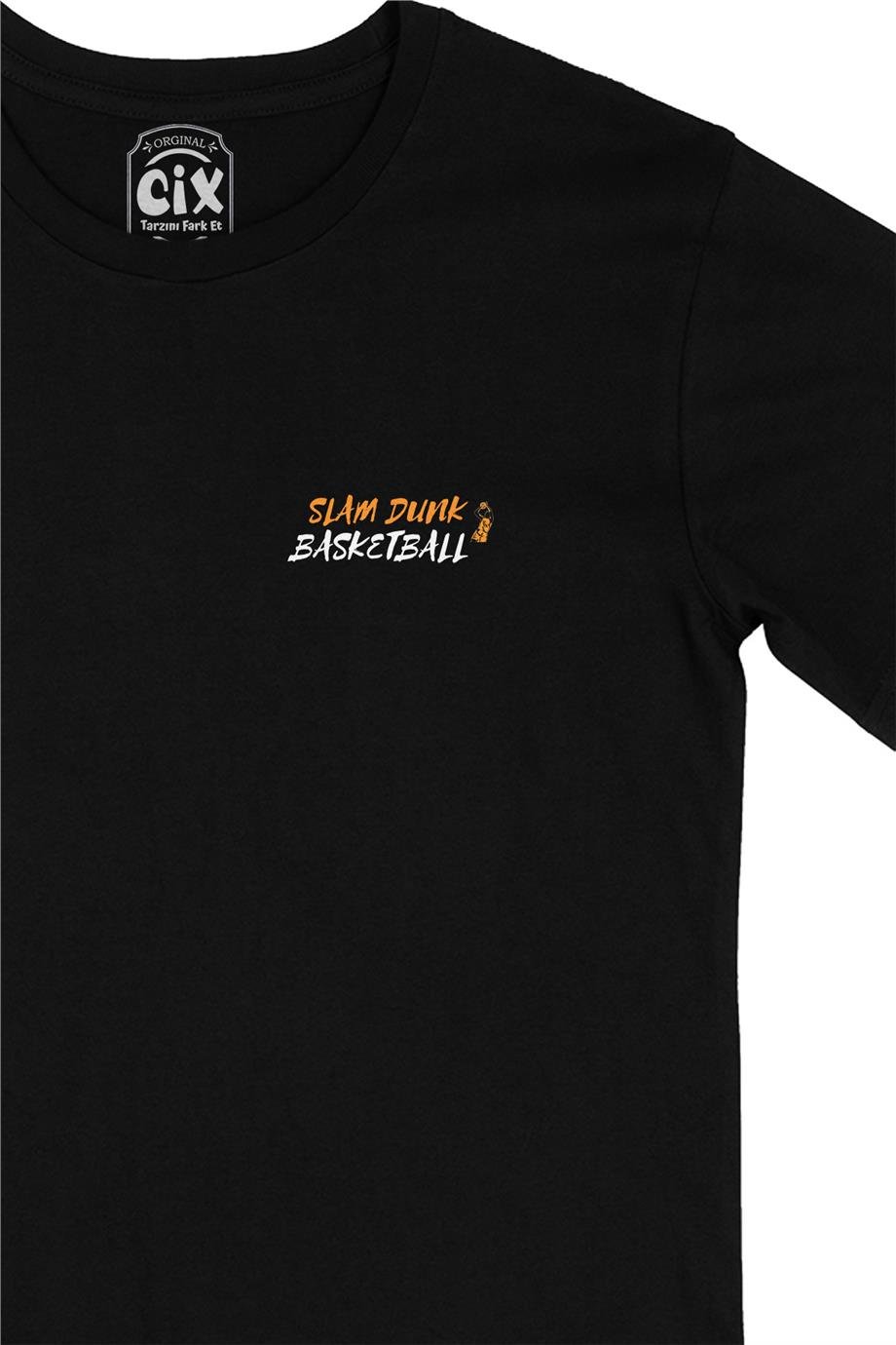 Slam Dunk Basketbol Cep Tasarım Baskılı Siyah Tişört