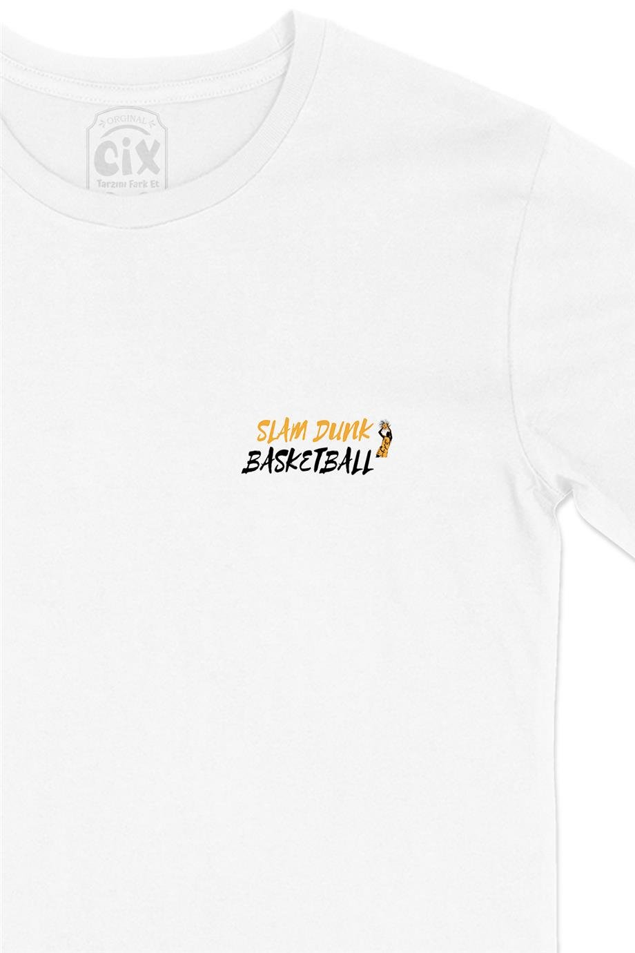 Slam Dunk Basketbol Cep Tasarım Baskılı Beyaz Tişört
