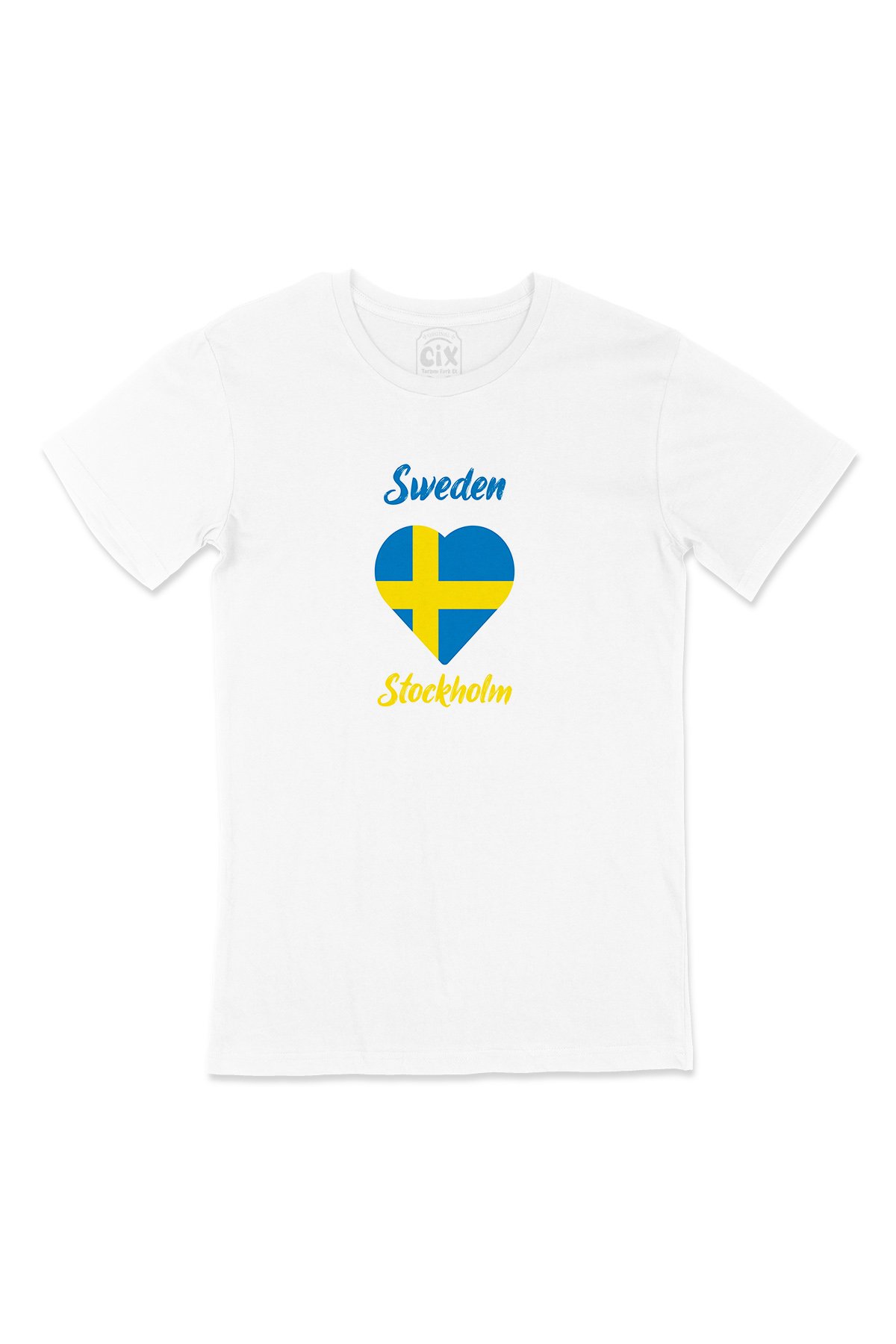 Stockholm İsveç Bayraklı Kalpli Tişört