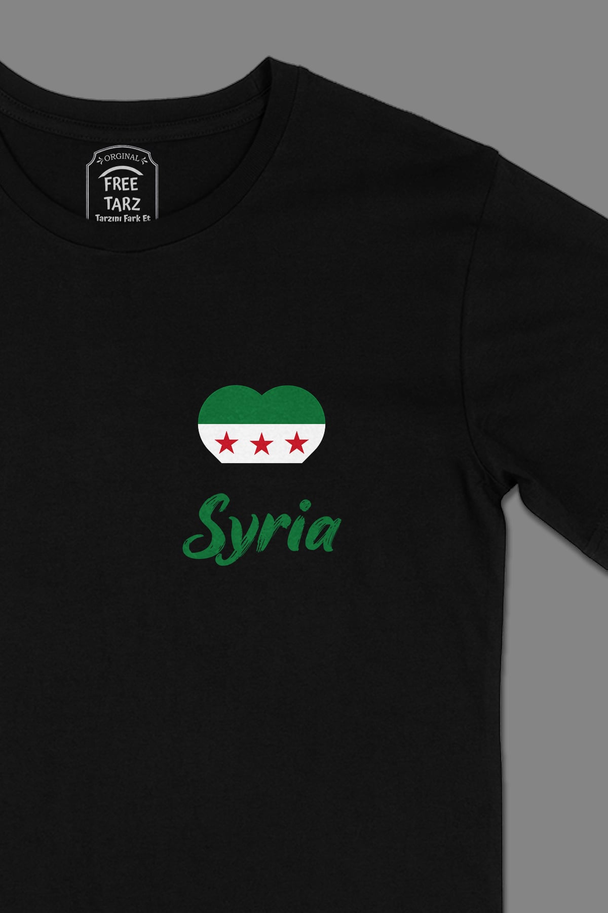 Suriye Baskılı Cep Tasarım Siyah Tişört Suriye Baskılı Cep Tasarım Siyah Tişört - Ücretsiz Kargo