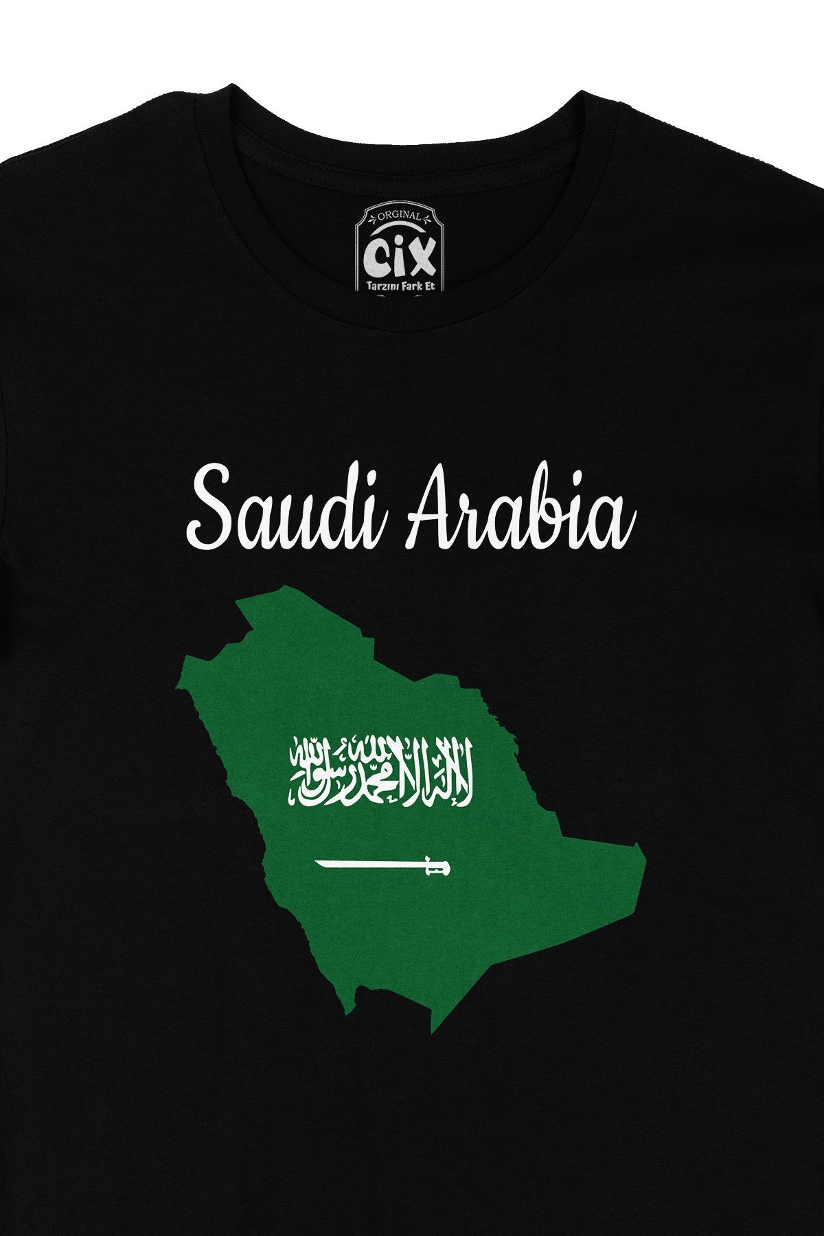 Suudi Arabistan Haritalı ve Bayraklı Siyah Tişört
