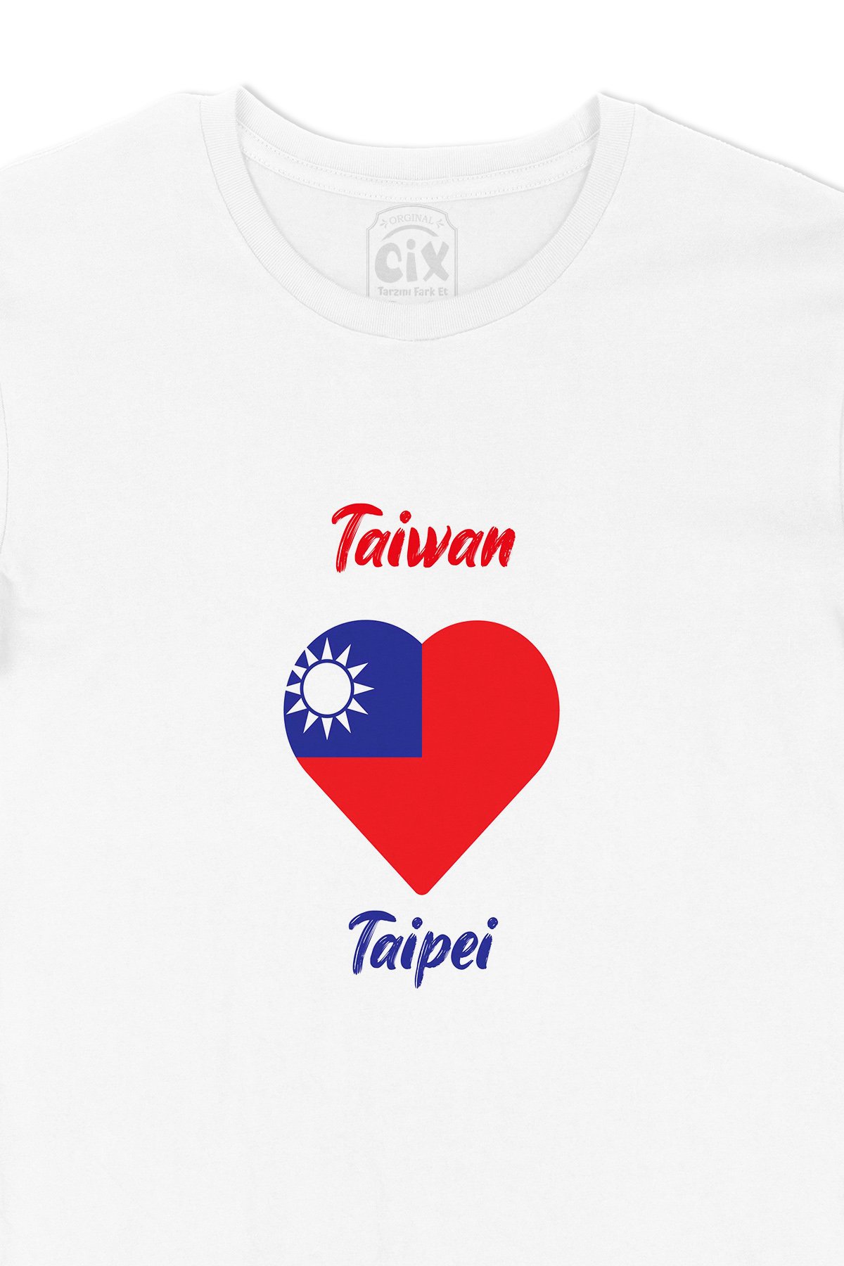 Taipei Tayvan Bayraklı Kalpli Tişört