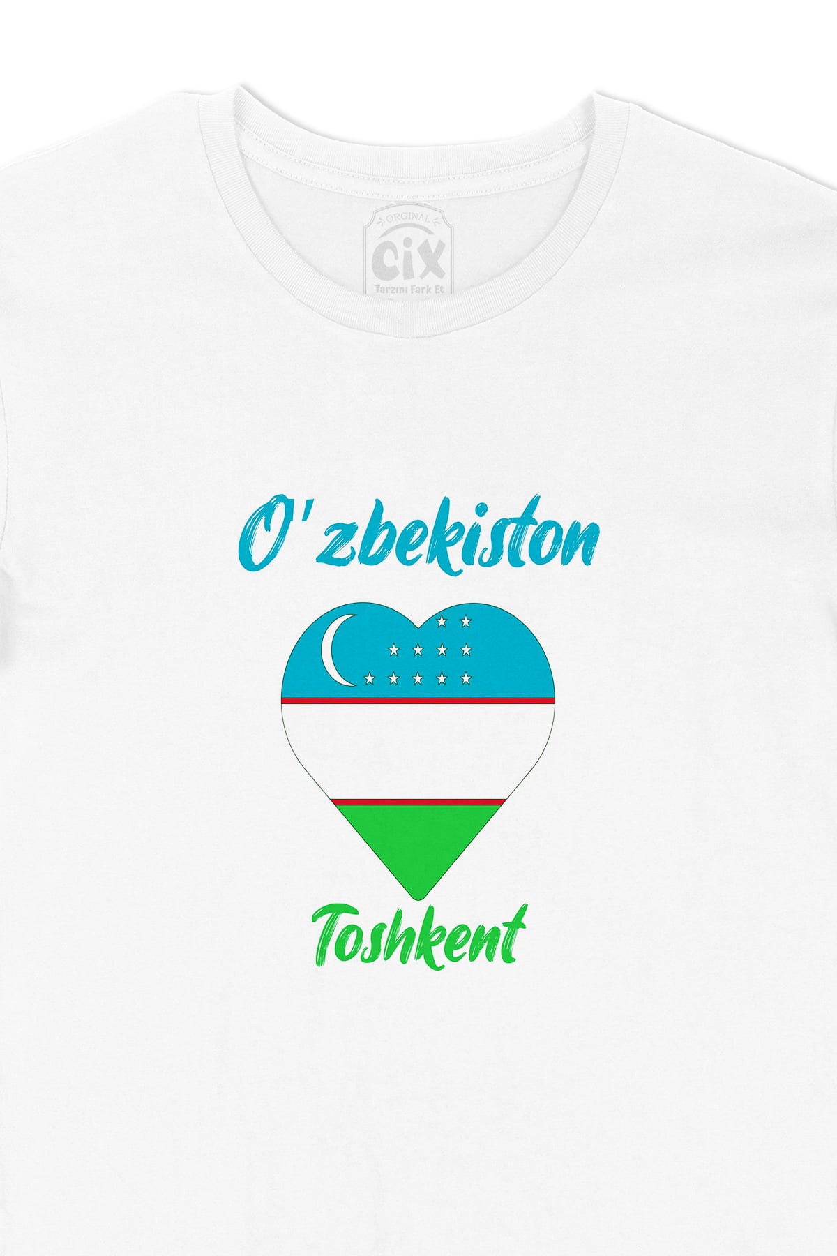 Taşkent Özbekistan Bayraklı Kalpli Tişört