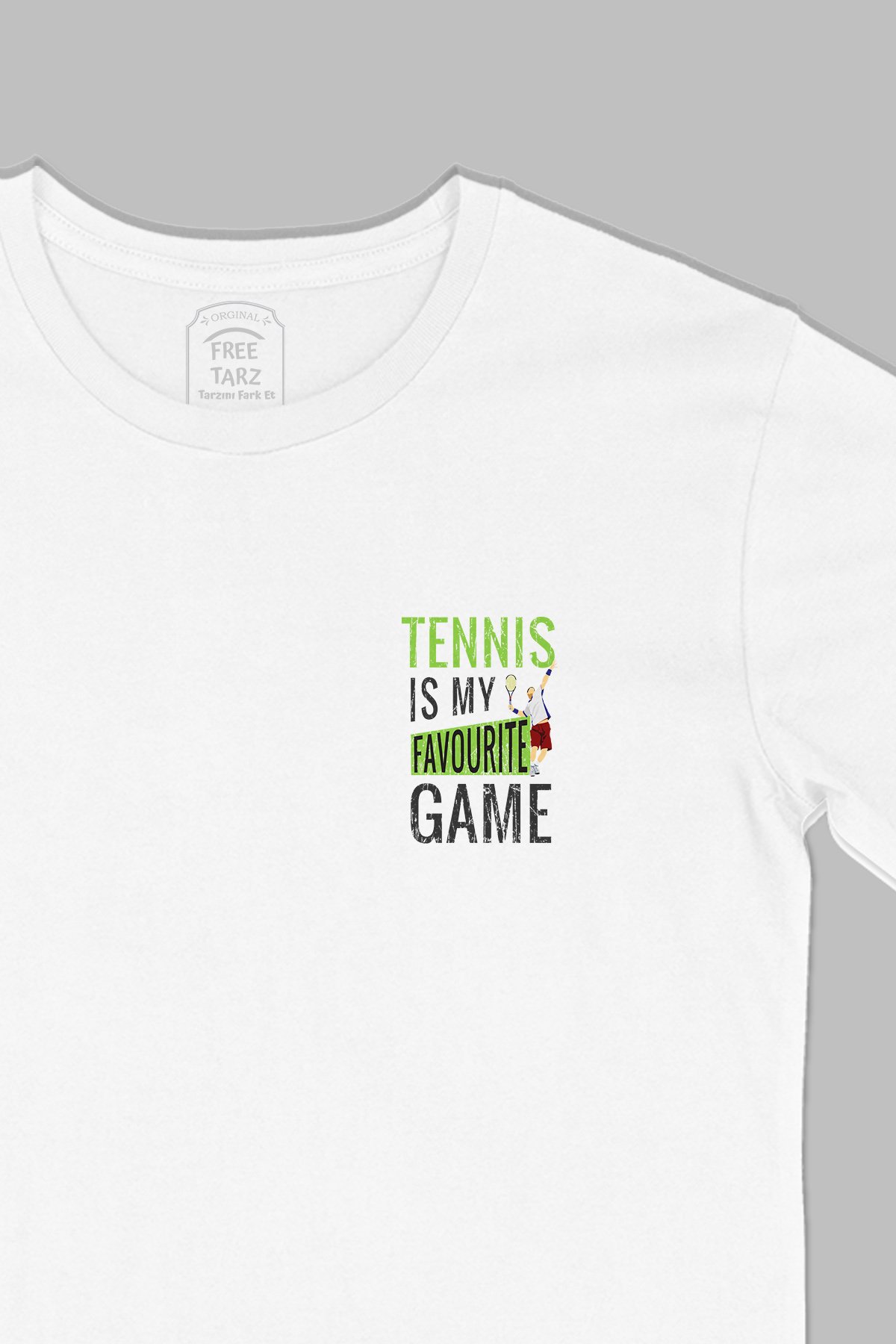 Tennis Baskılı Cep Tasarım Beyaz Tişört Tennis Baskılı Cep Tasarım Beyaz Tişört - Ücretsiz Kargo