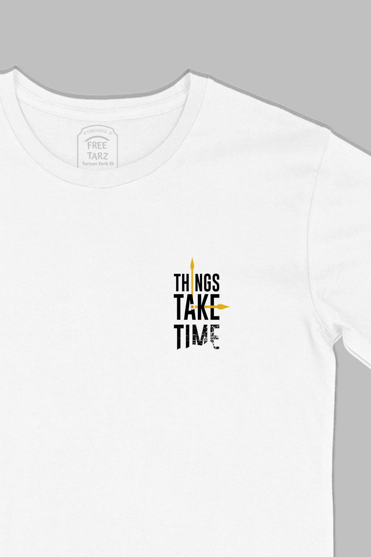 Things Take Time Motivasyon Baskılı Cep Tasarım Beyaz Tişört Things Take Time Motivasyon Baskılı Cep Tasarım Beyaz Tişört - Ücretsiz Kargo