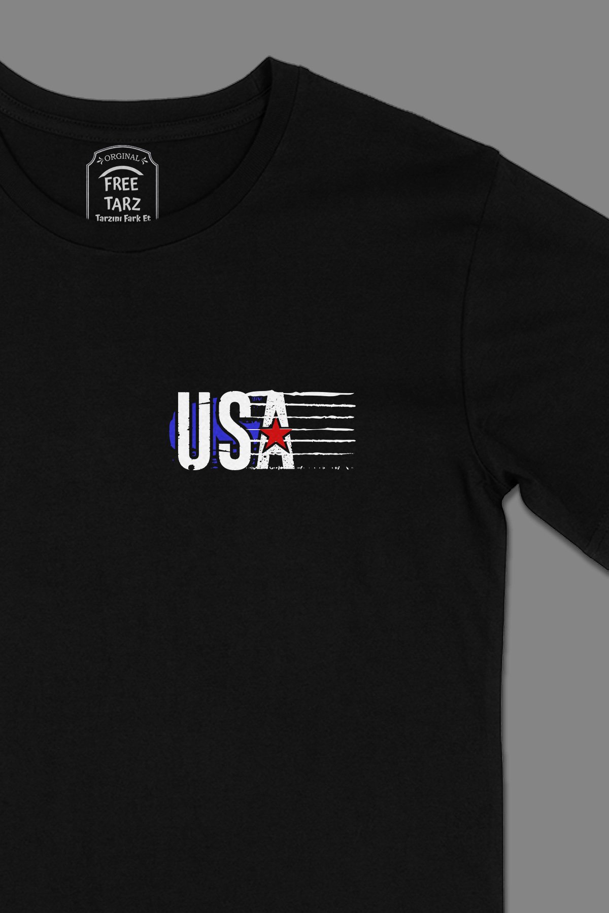 USA Star Design Cep Tasarımlı Siyah Tişört USA Star Design Cep Tasarımlı Siyah Tişört - Ücretsiz Kargo