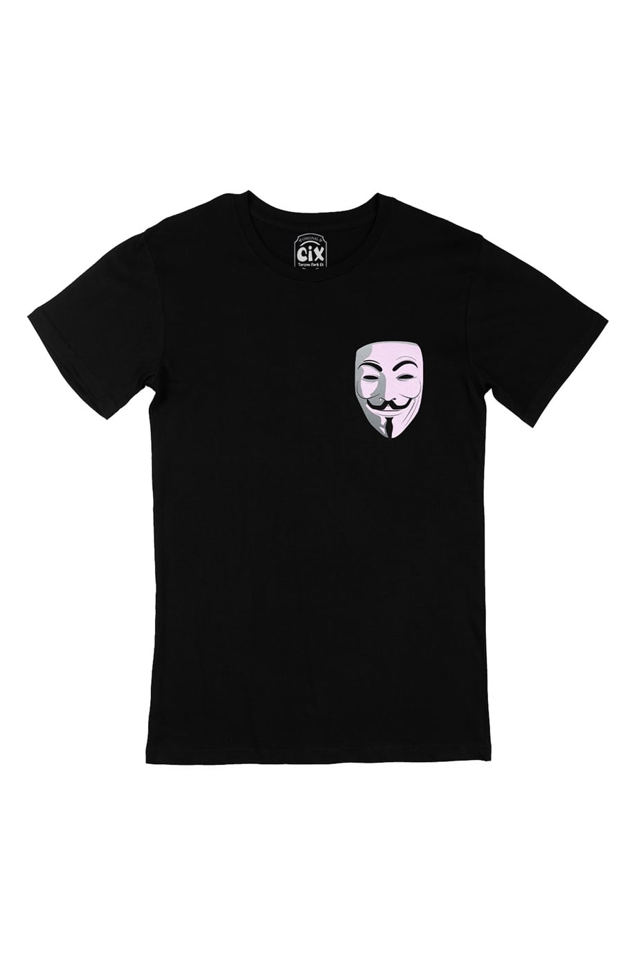 V For Vendetta Cep Logo Tasarımlı Siyah Tişört
