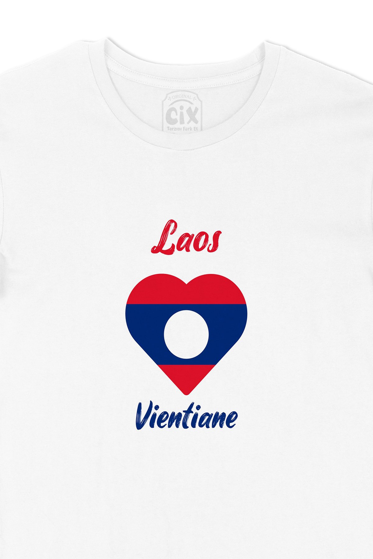 Vientiane Laos Bayraklı Kalpli Tişört