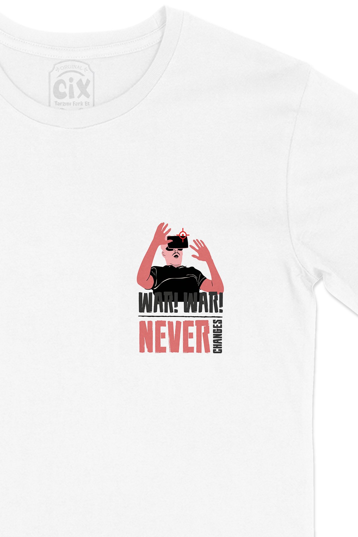 WarNever Changes Cep Logo Tasarımlı Beyaz Tişört