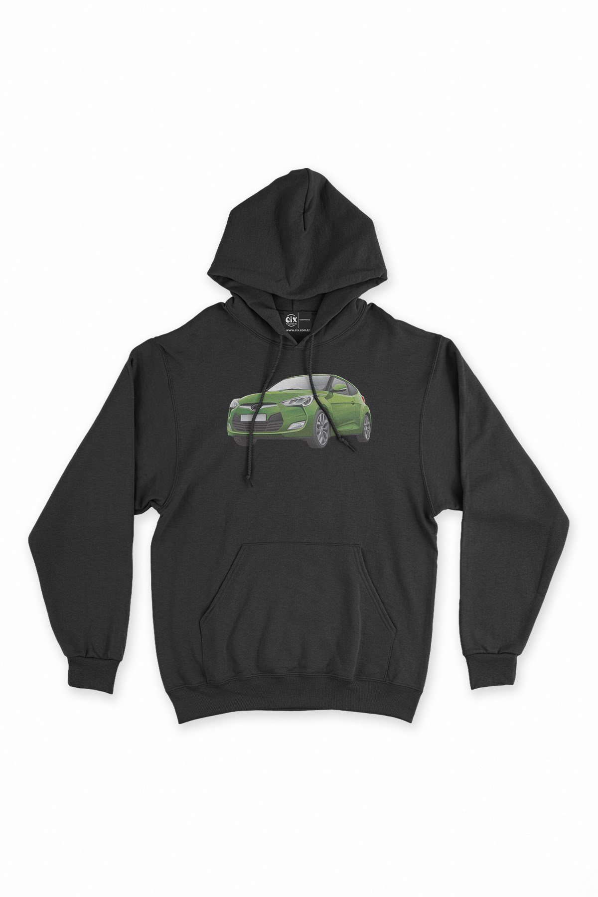 Yeşil Cupe Araba Siyah Kapşonlu Sweatshirt Hoodie
