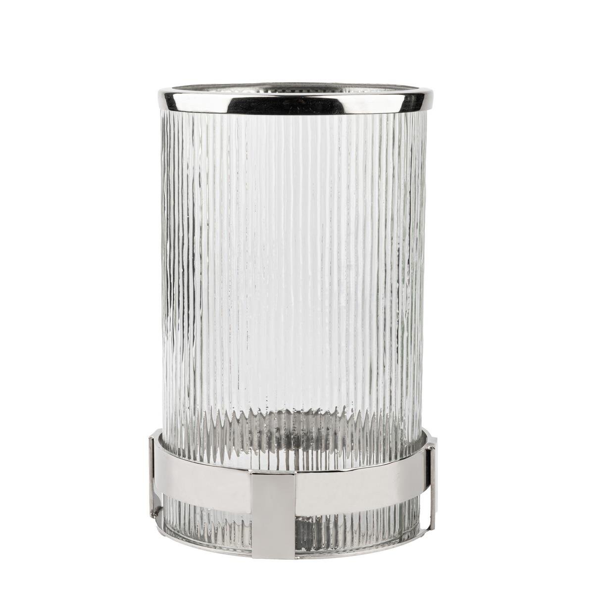 Ars Çizgili Camlı Silver Mumluk 16.5*16.5*26 cm