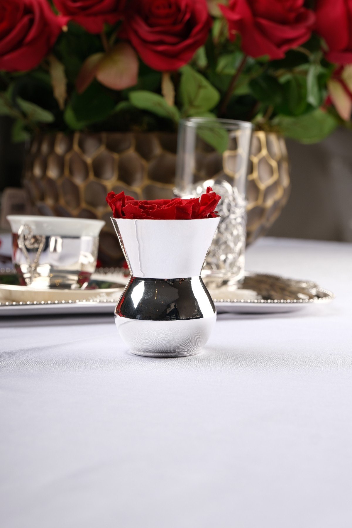 Boğumlu Gümüş Kaplama Küçük Vazo