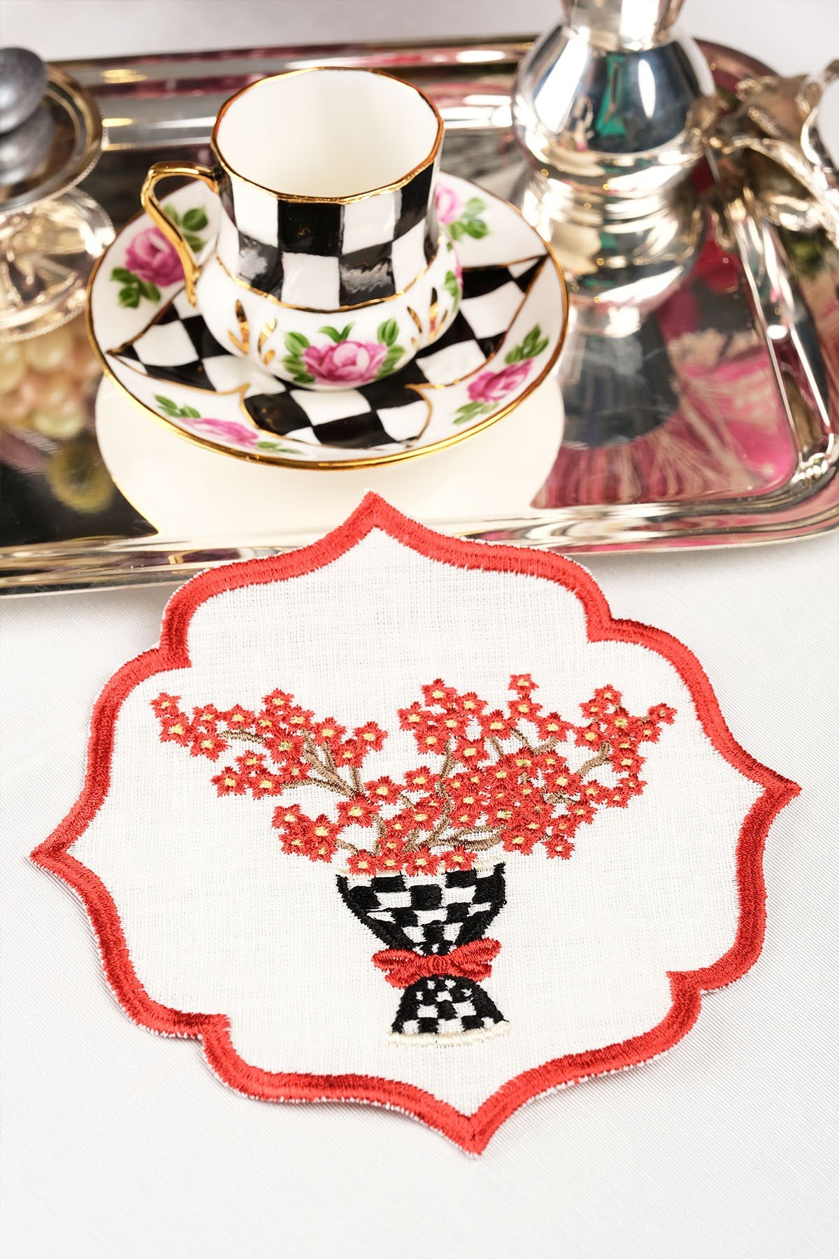 Vazo Çiçekli Kokteyl Peçete 15X15 Cm Kiremit
