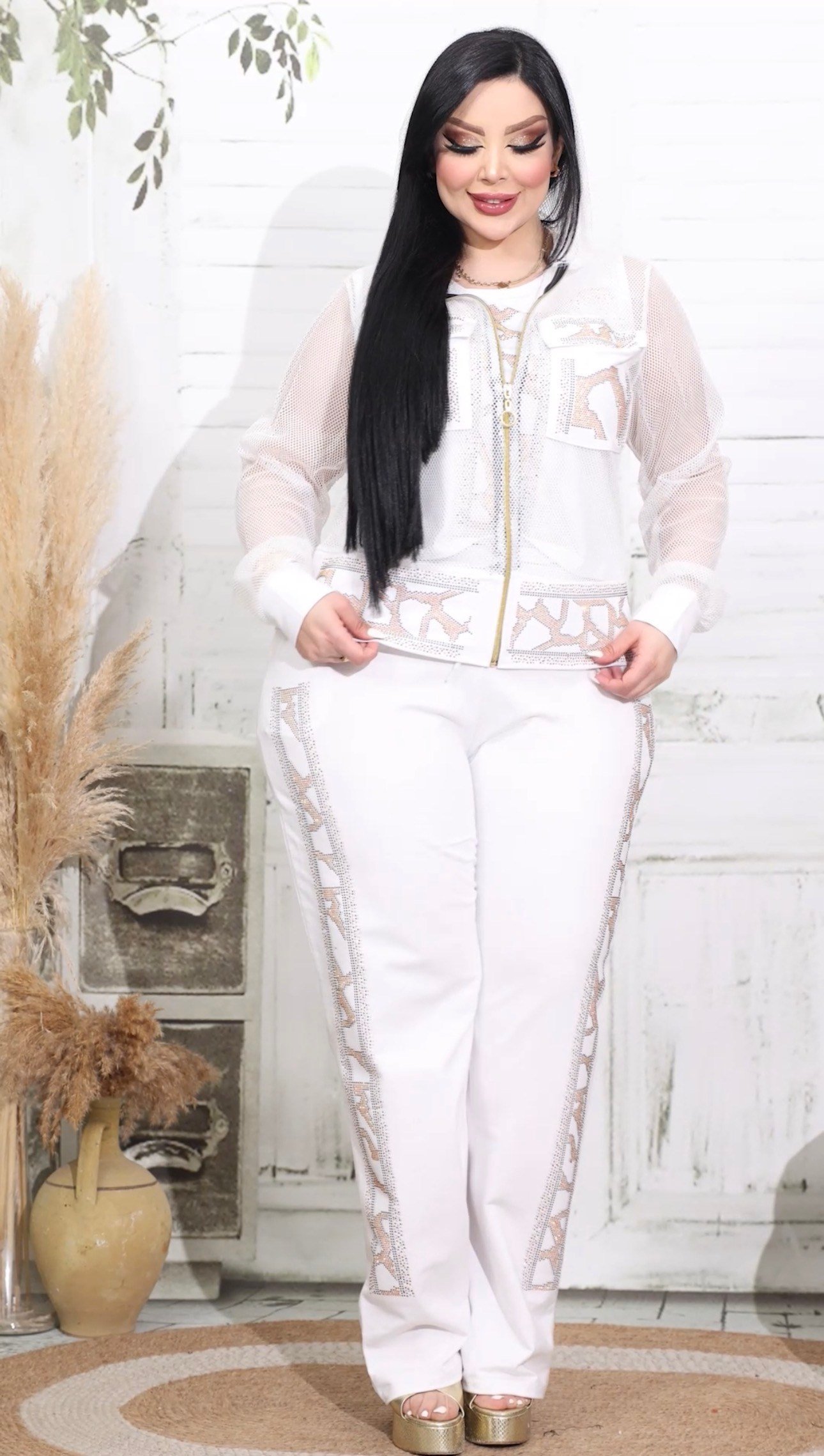 Dama Crystal Taşlı Üçlü Takım - EKRU