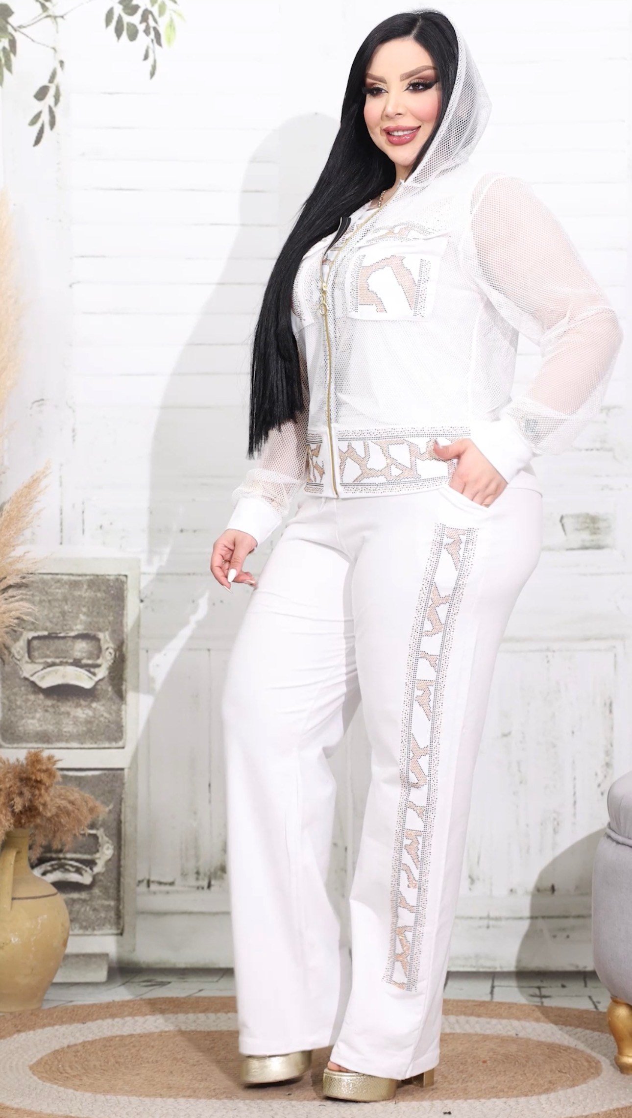 Dama Crystal Taşlı Üçlü Takım - EKRU