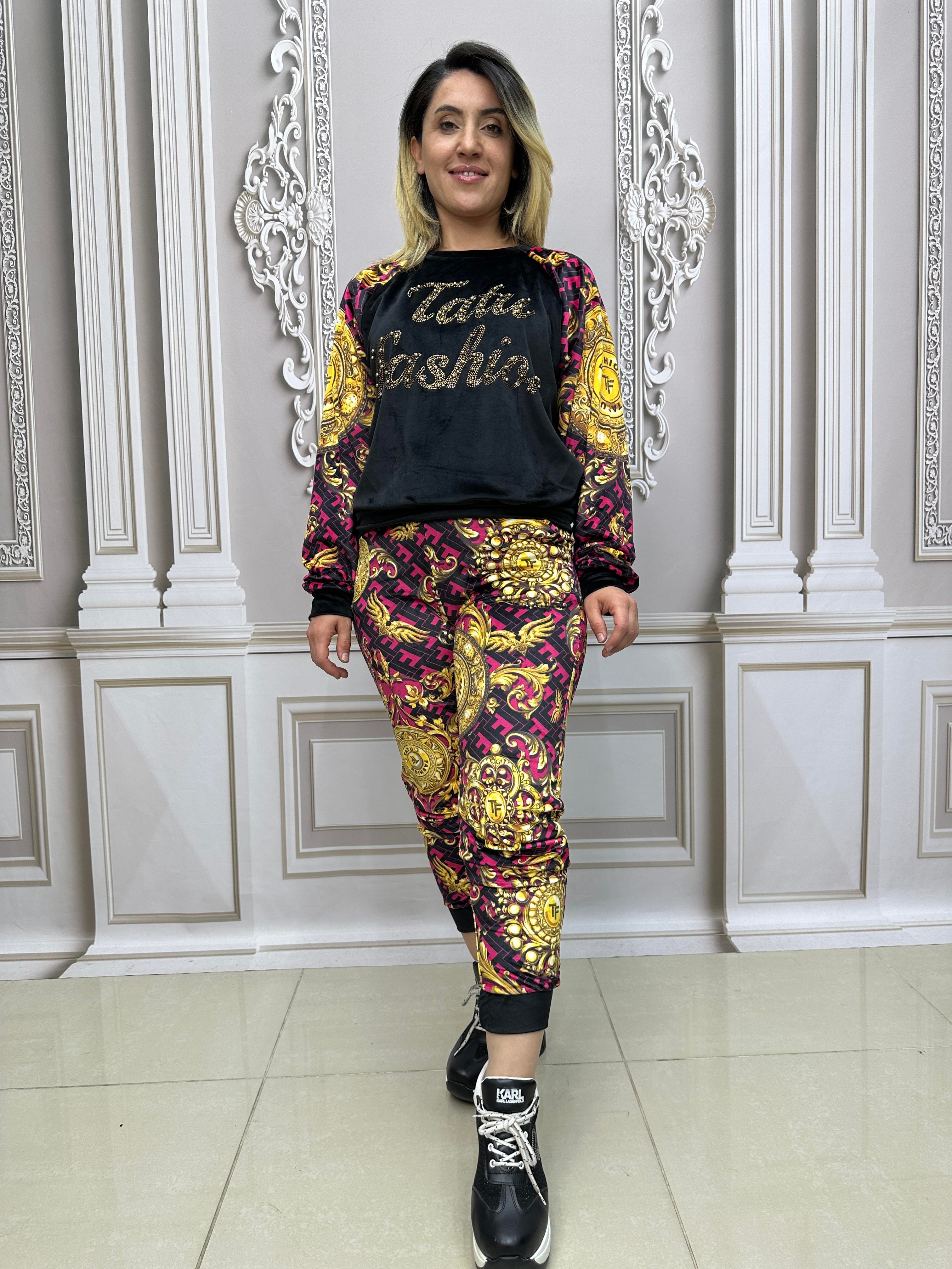 Kadife Omuz Taş Detaylı Crystal Taşlı İkili Takım - FUŞYA