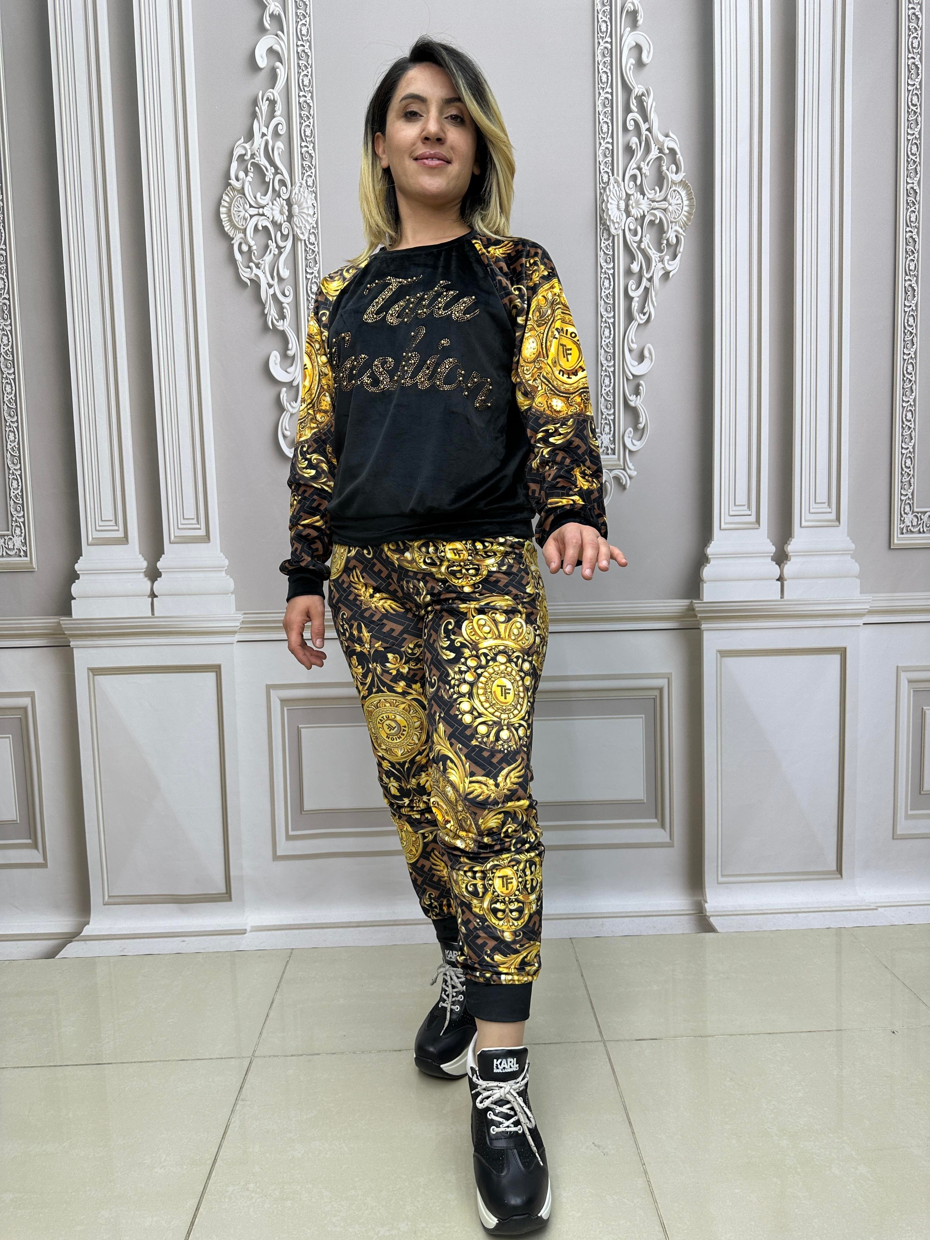 Kadife Omuz Taş Detaylı Crystal Taşlı İkili Takım - KAHVE