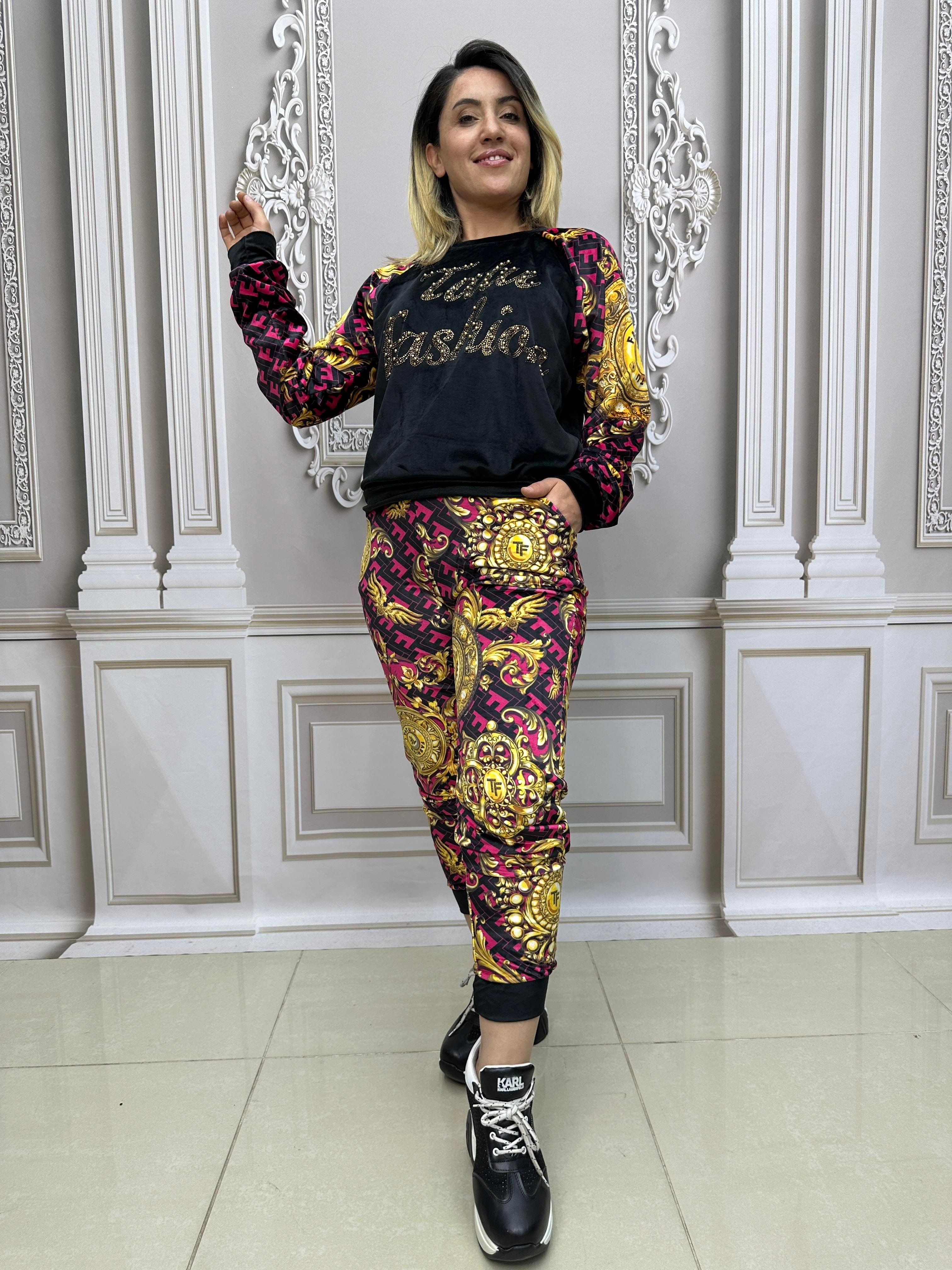 Kadife Omuz Taş Detaylı Crystal Taşlı İkili Takım - FUŞYA