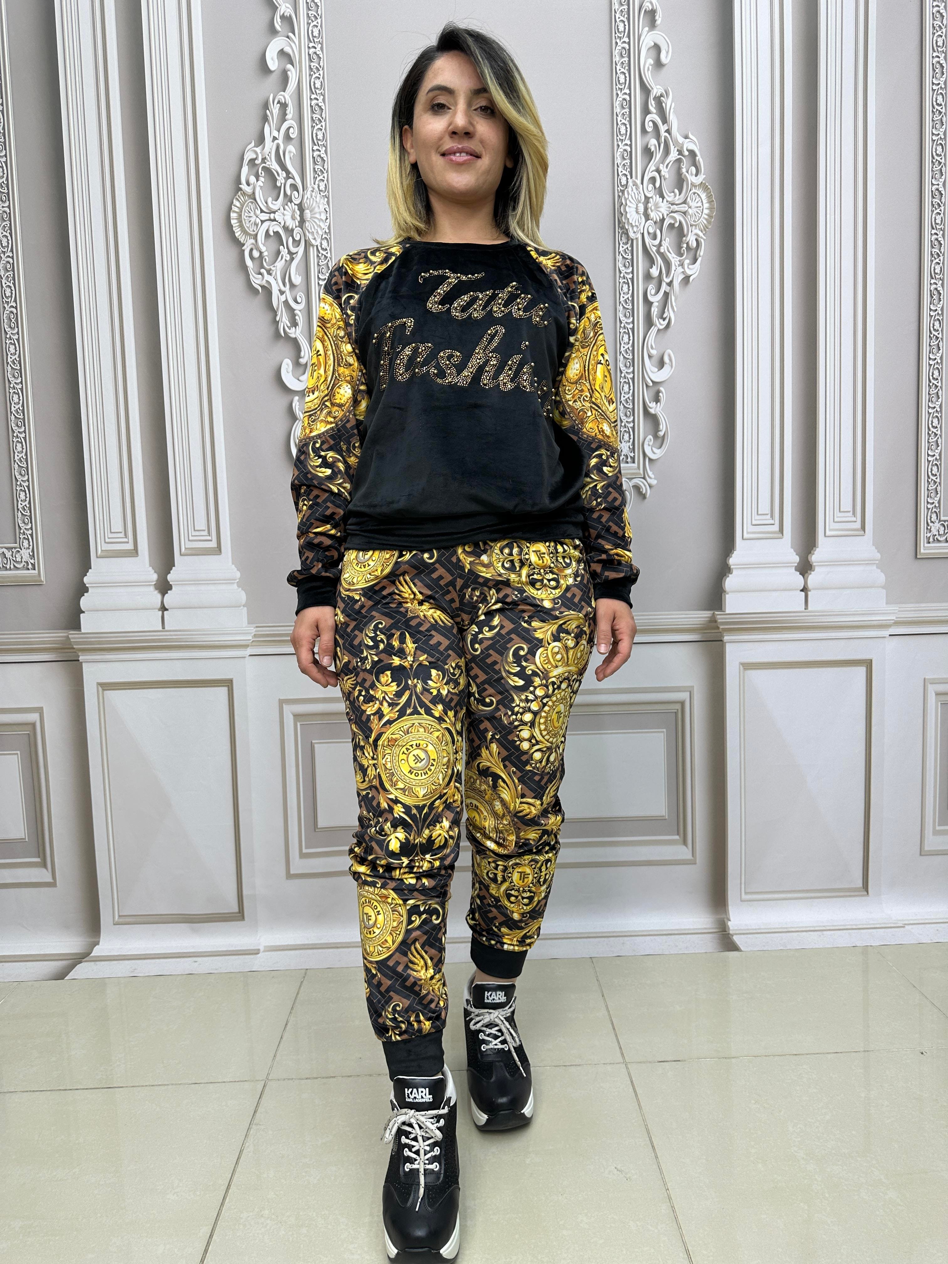 Kadife Omuz Taş Detaylı Crystal Taşlı İkili Takım - KAHVE