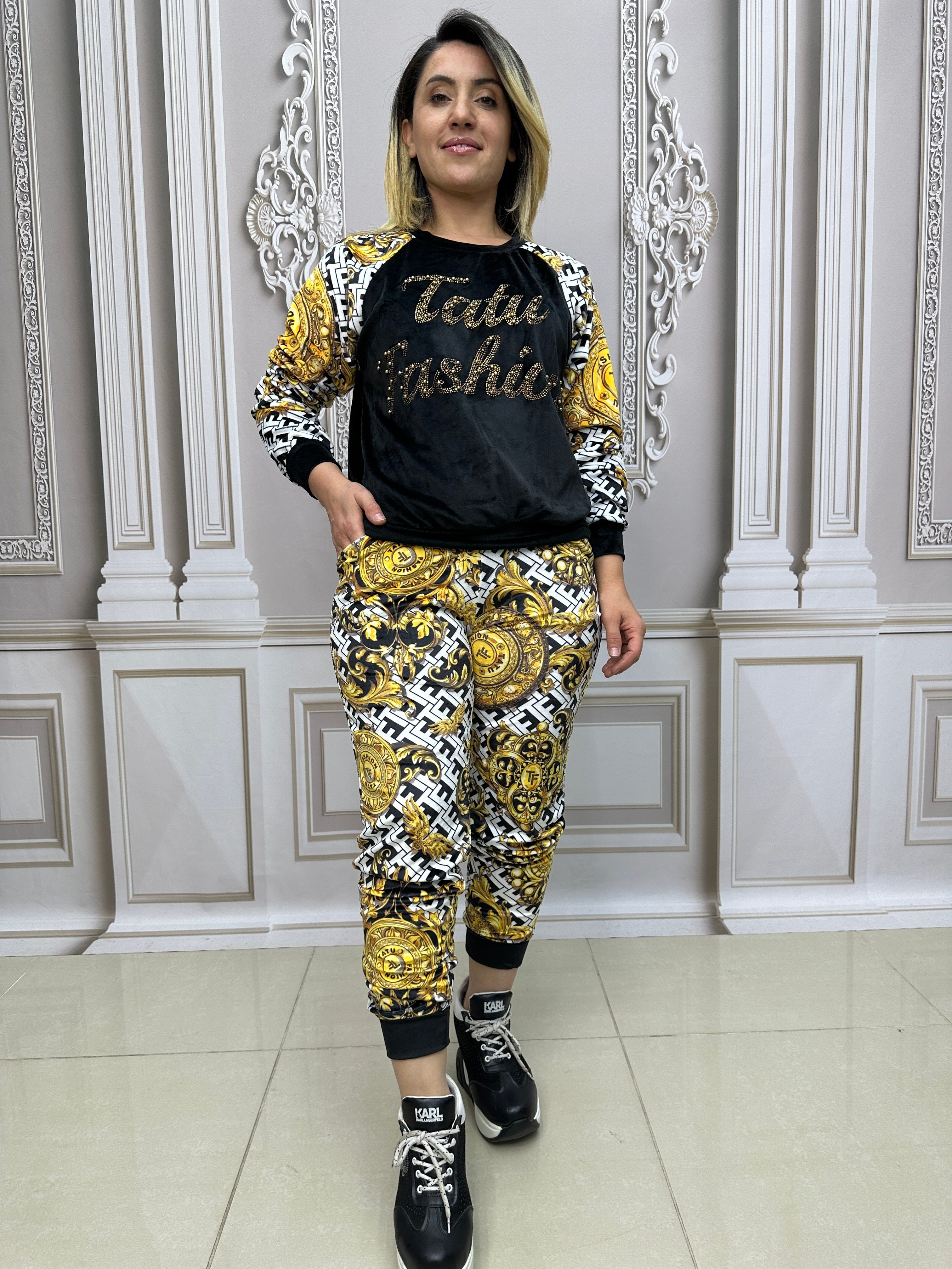 Kadife Omuz Taş Detaylı Crystal Taşlı İkili Takım - BEYAZ
