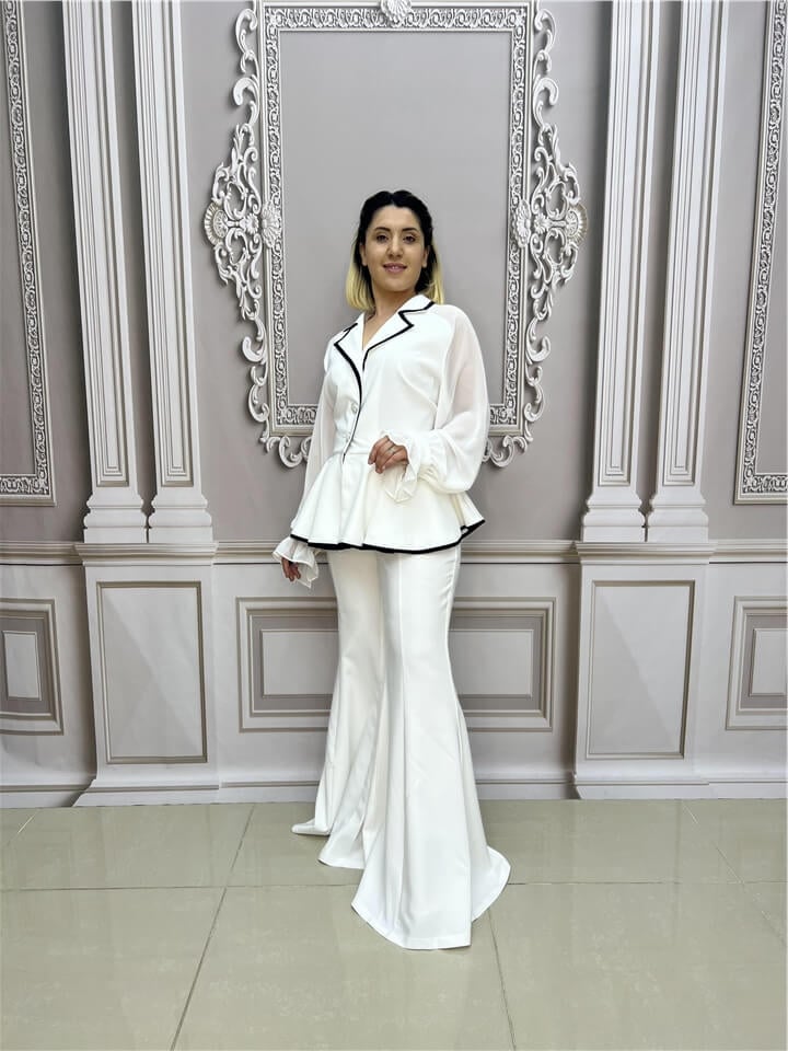 Kolları Şifon Fırfırlı - BEYAZ