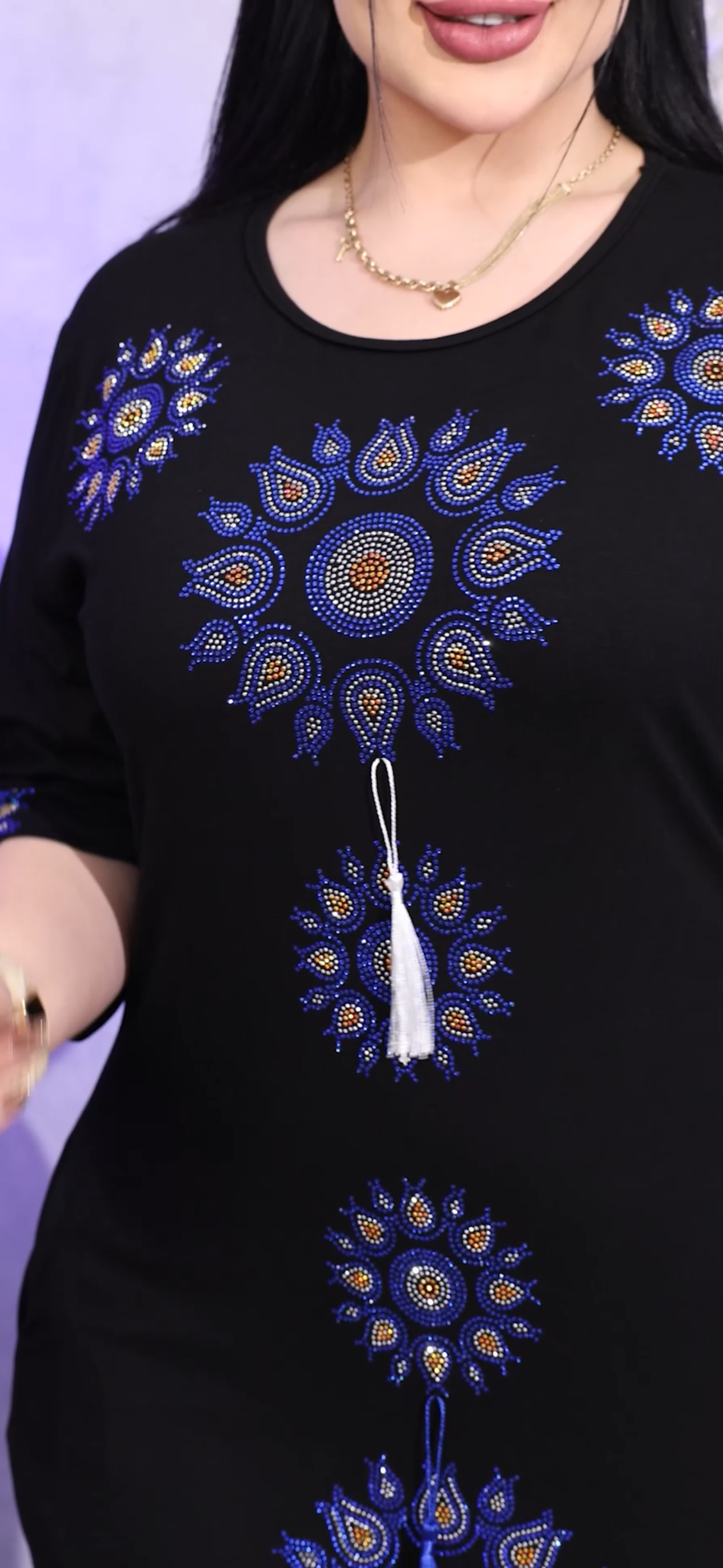 Laleli Crystal Taşlı Uzun Elbise - SİYAH
