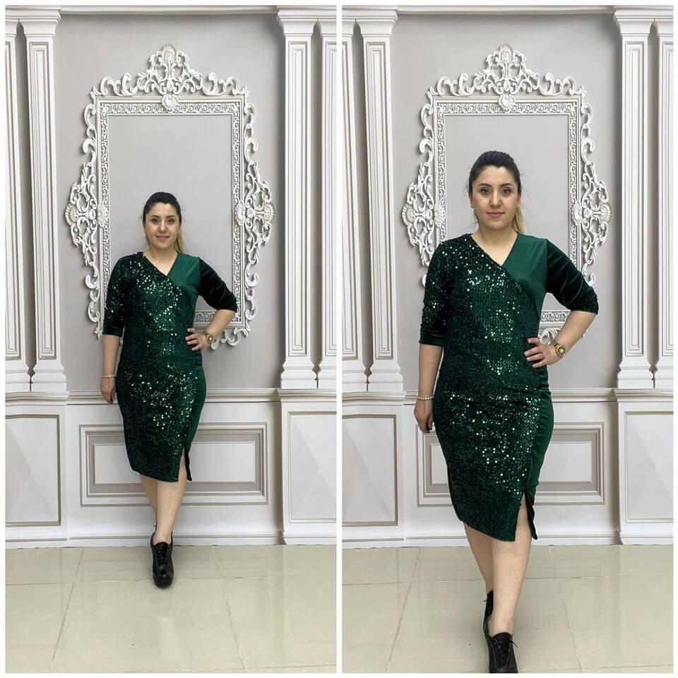Pullu Elbise - YEŞİL