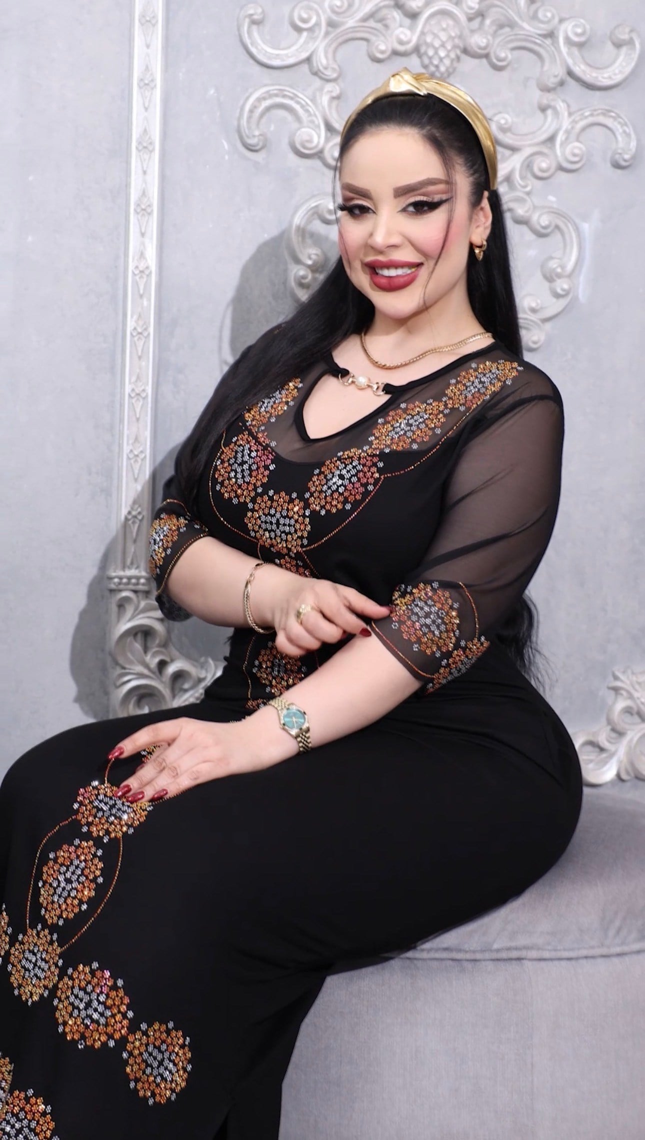 Yıldız Halka Crystal Taşlı Uzun Elbise - SİYAH