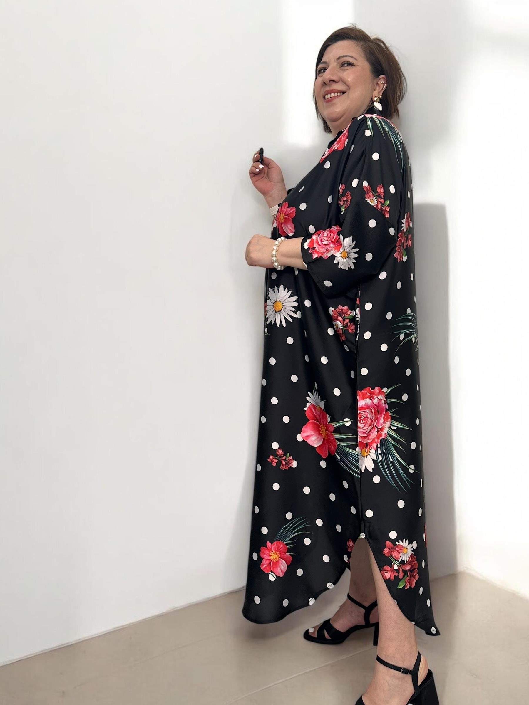 Bloom İpek Saten Elbise Puantiye