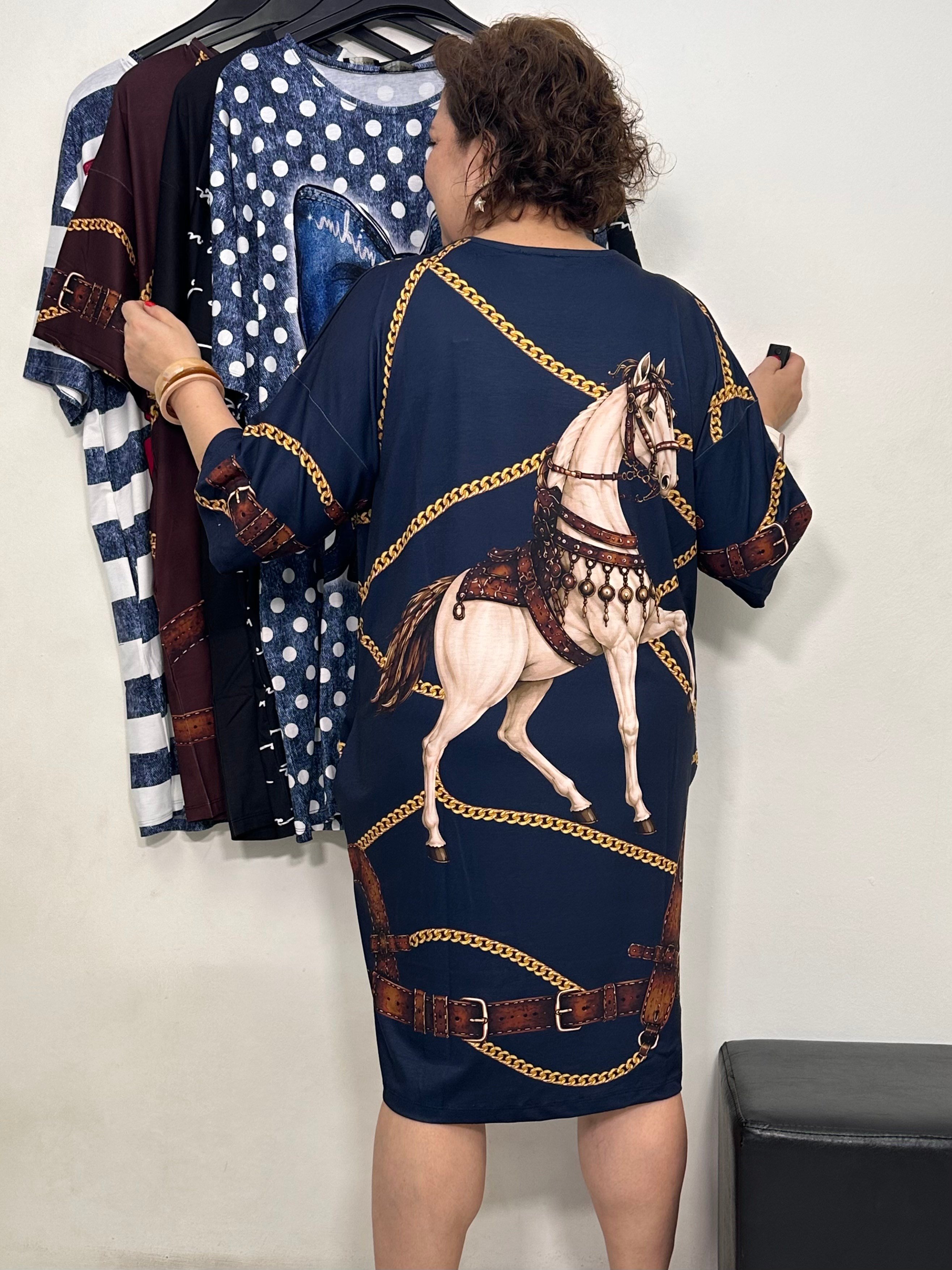 Capri Tunik & Elbise Lacivert Zincir Desen