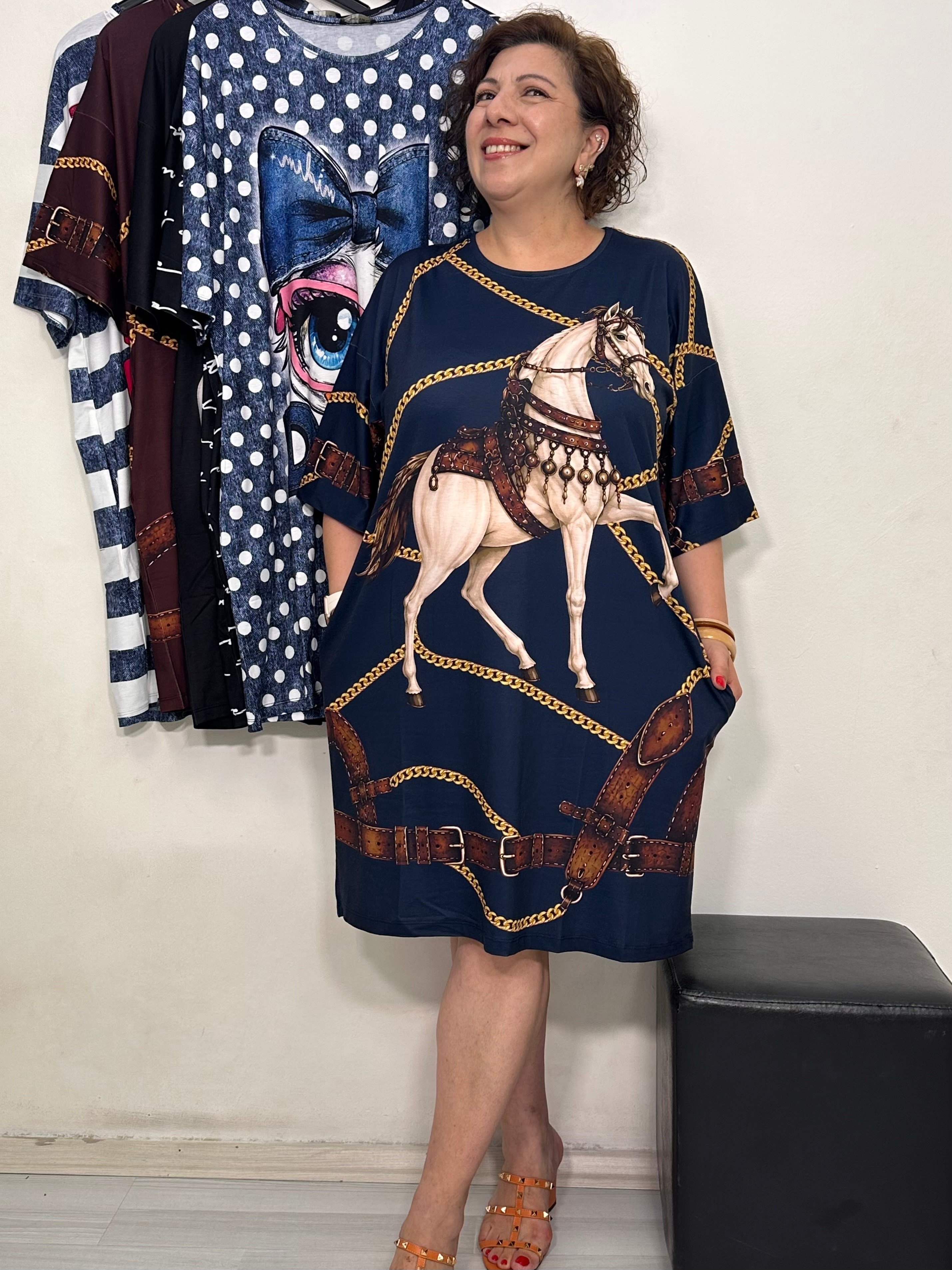 Capri Tunik & Elbise Lacivert Zincir Desen