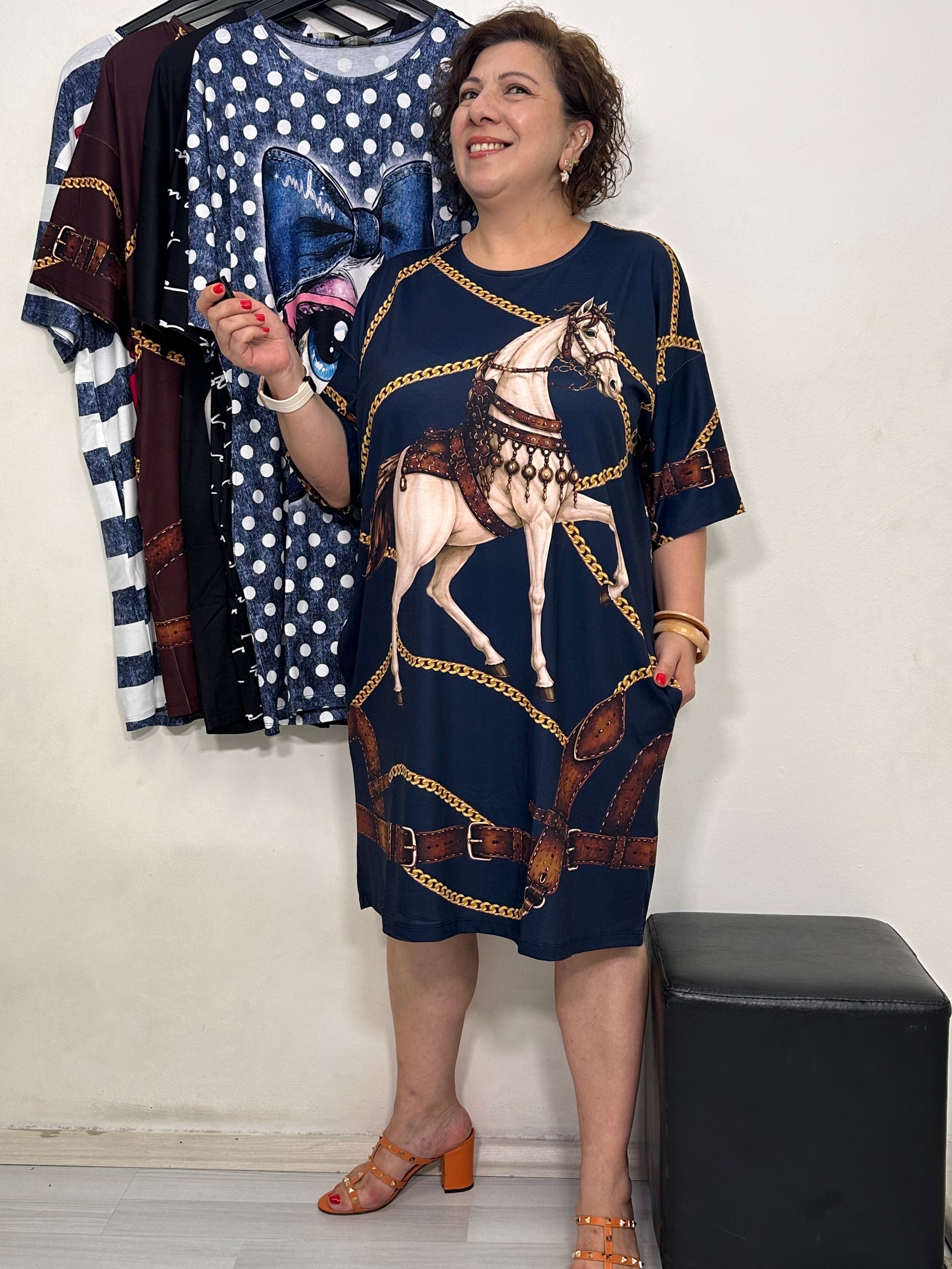 Capri Tunik & Elbise Lacivert Zincir Desen