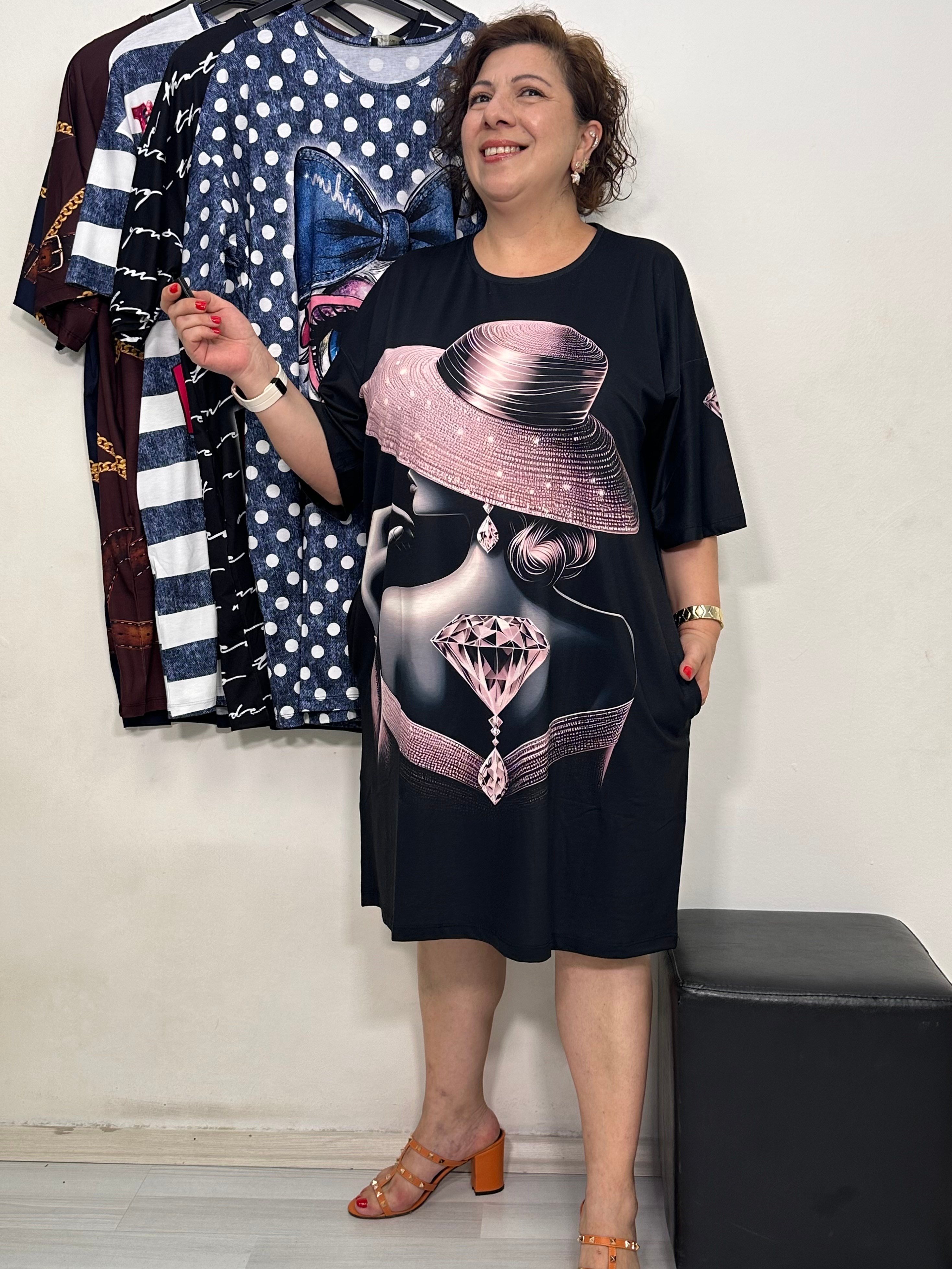 Capri Tunik & Elbise Siyah Desen