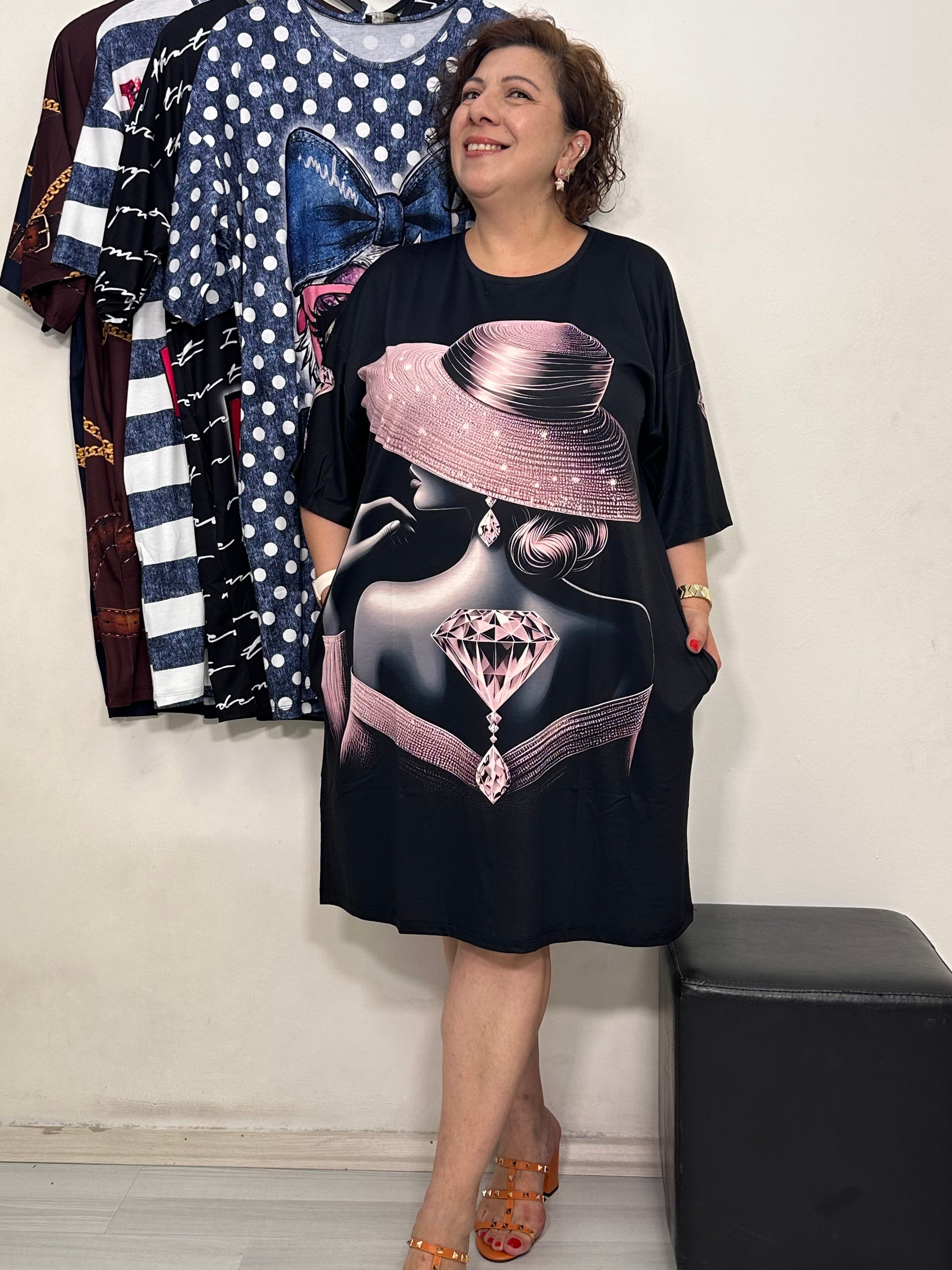 Capri Tunik & Elbise Siyah Desen