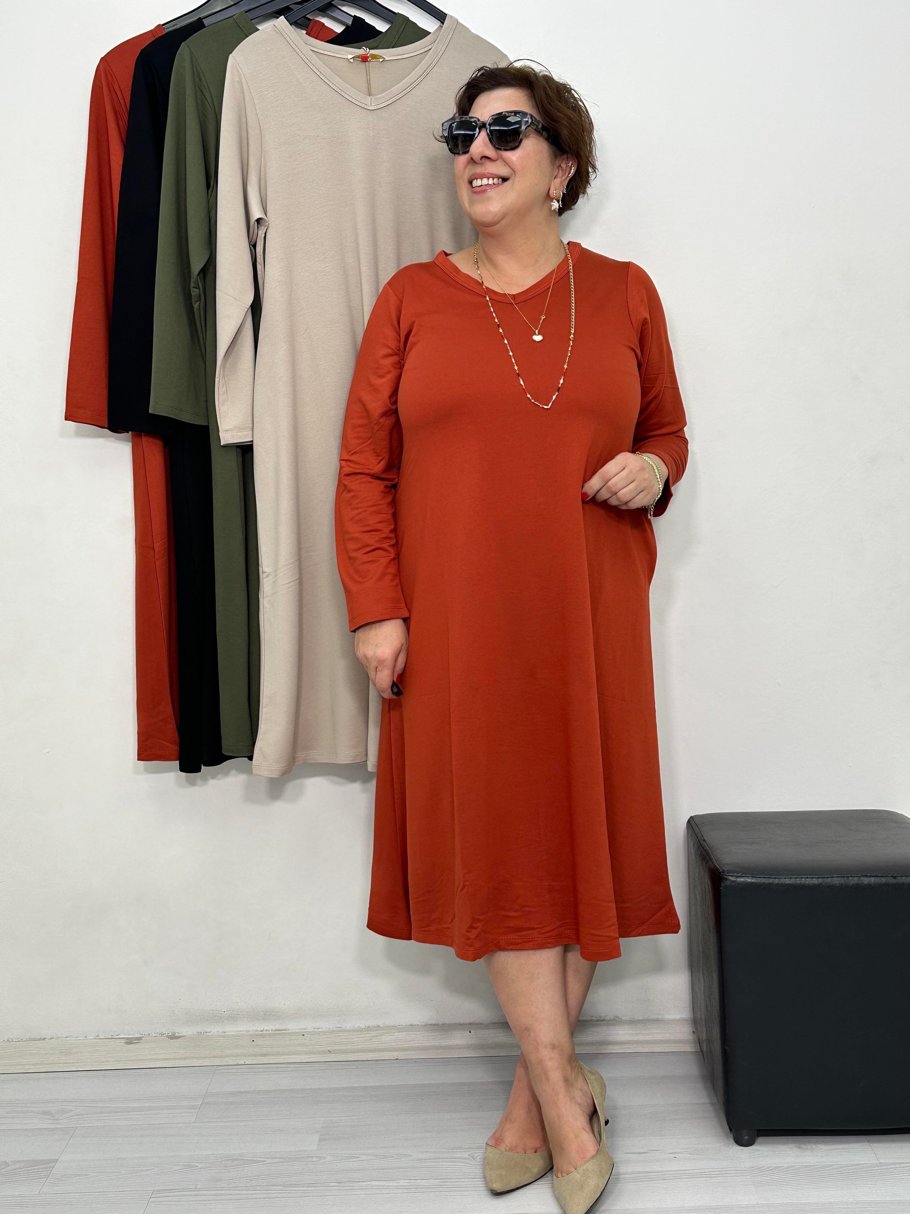 Carla V Yaka Elbise Kiremit