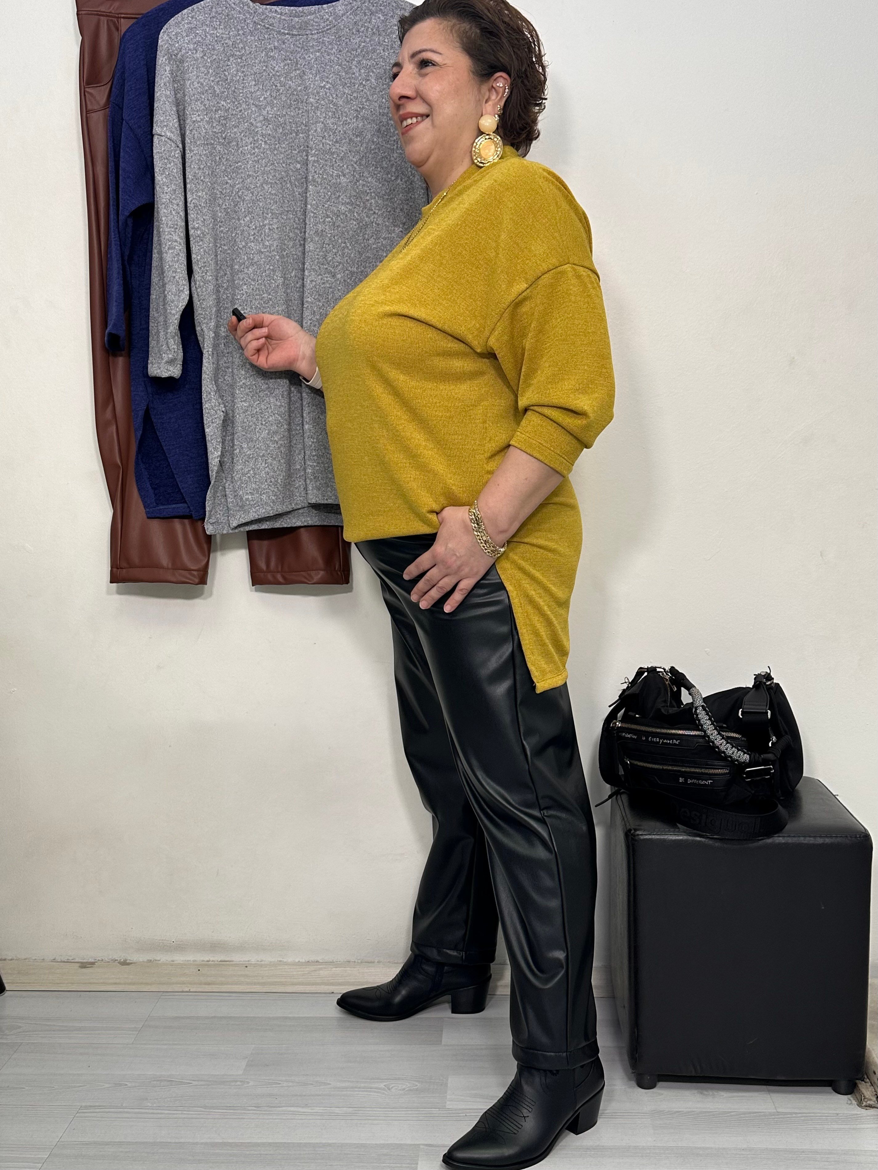 Deep Şardonlu Deri Pantolon Siyah