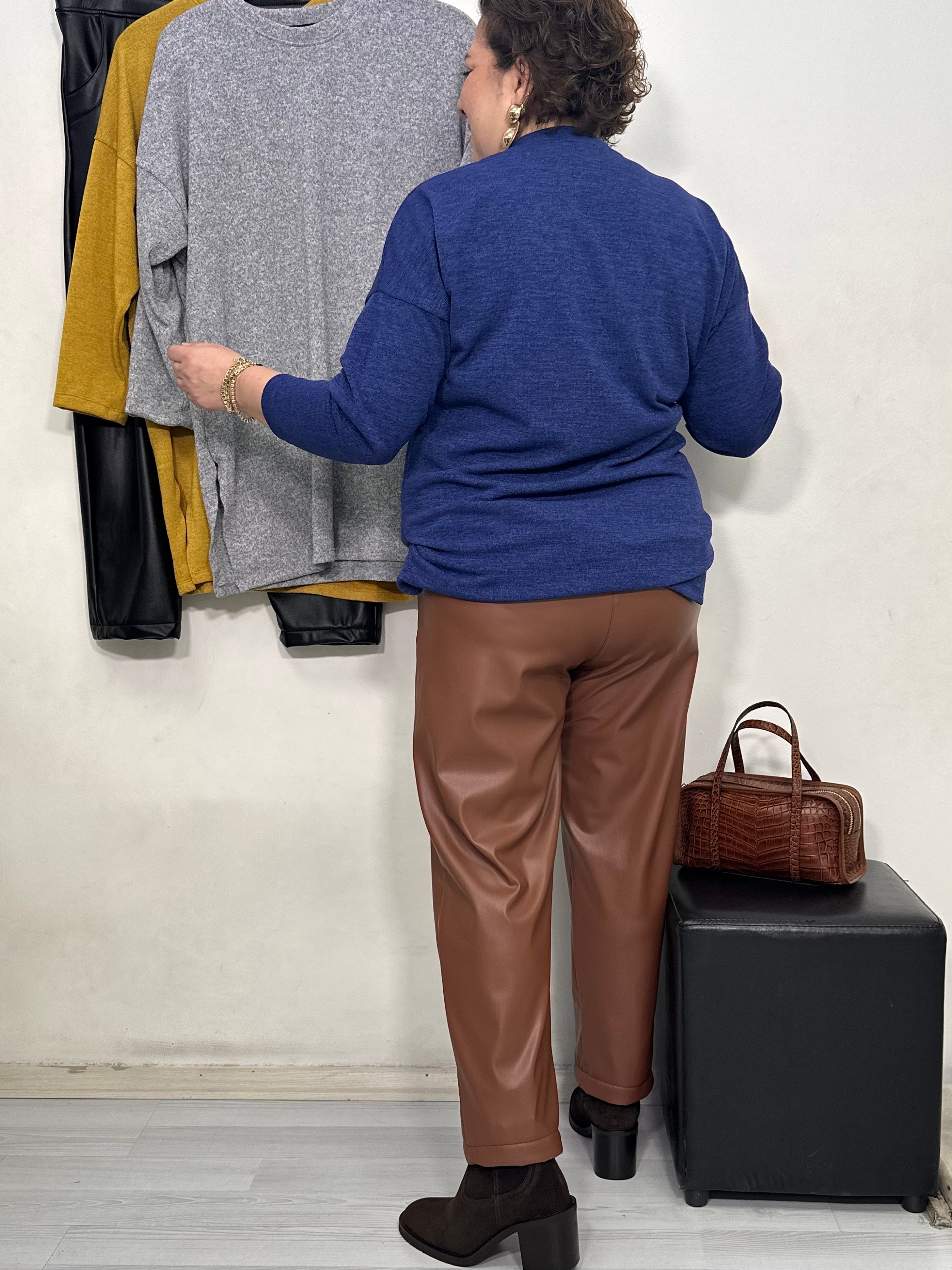 Deep Şardonlu Deri Pantolon Taba