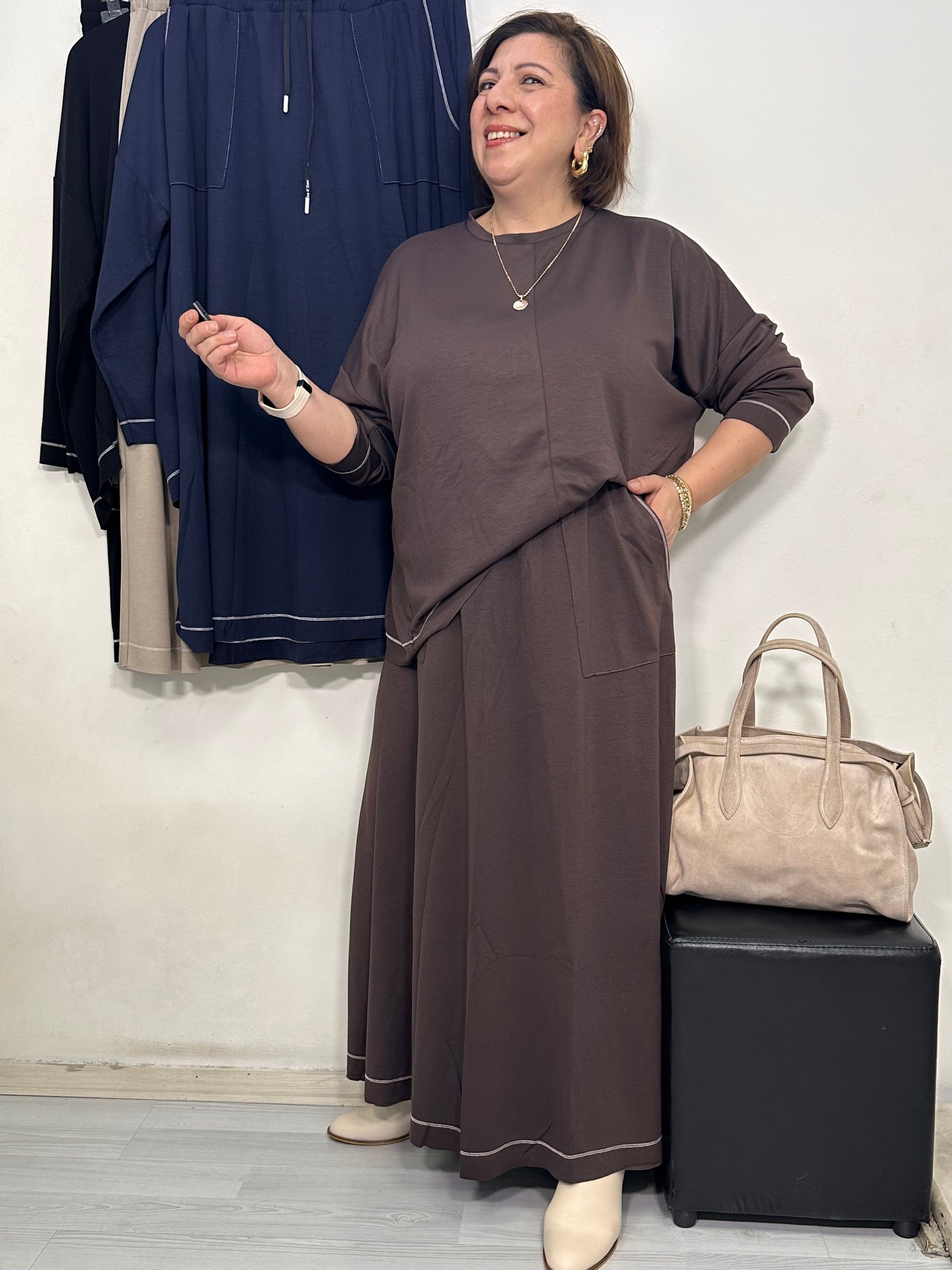 Elegance Oysho Etekli Takım Kahverengi