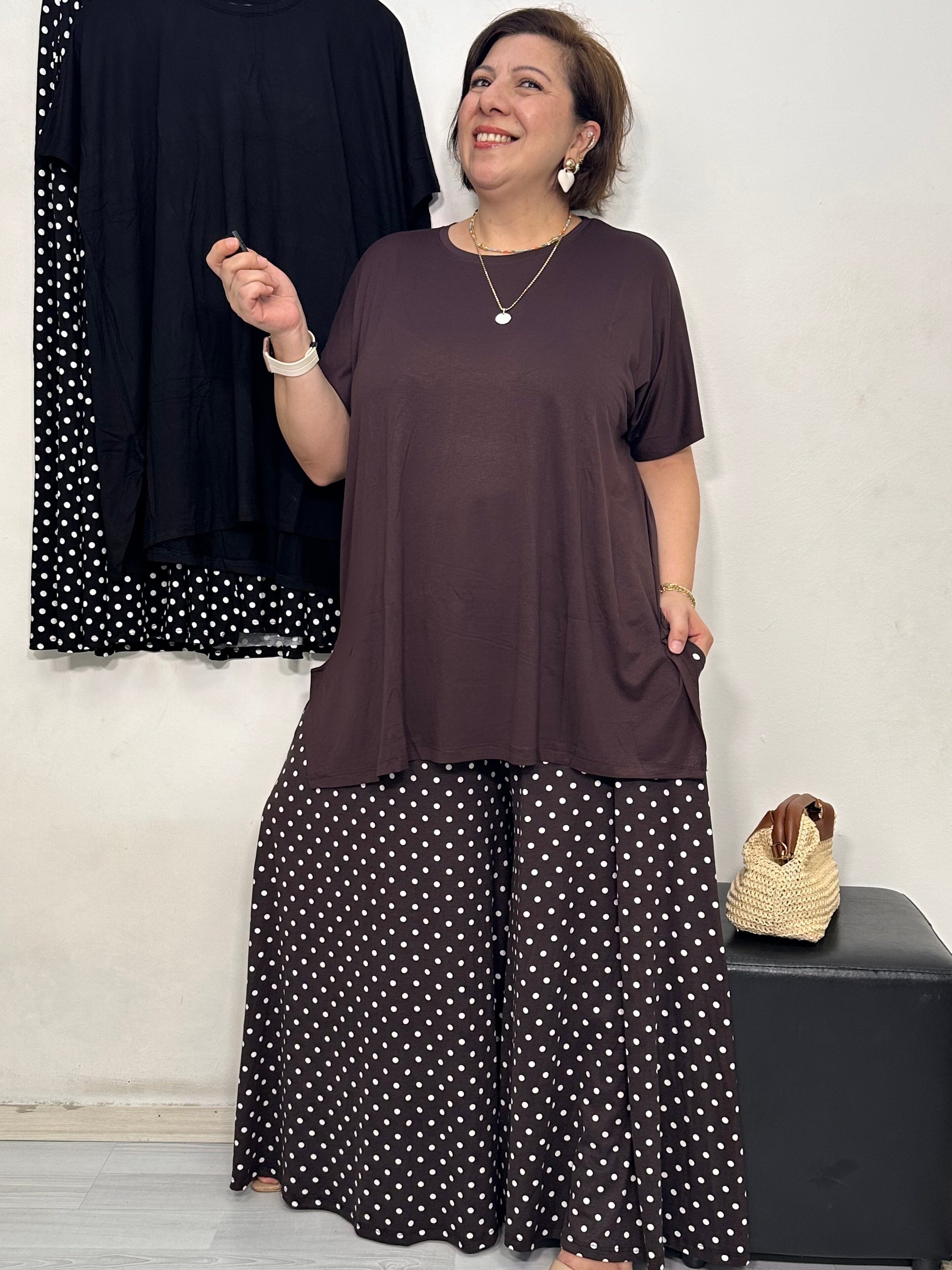 Feira Etek Pantolon Takım Kahverengi Puantiye