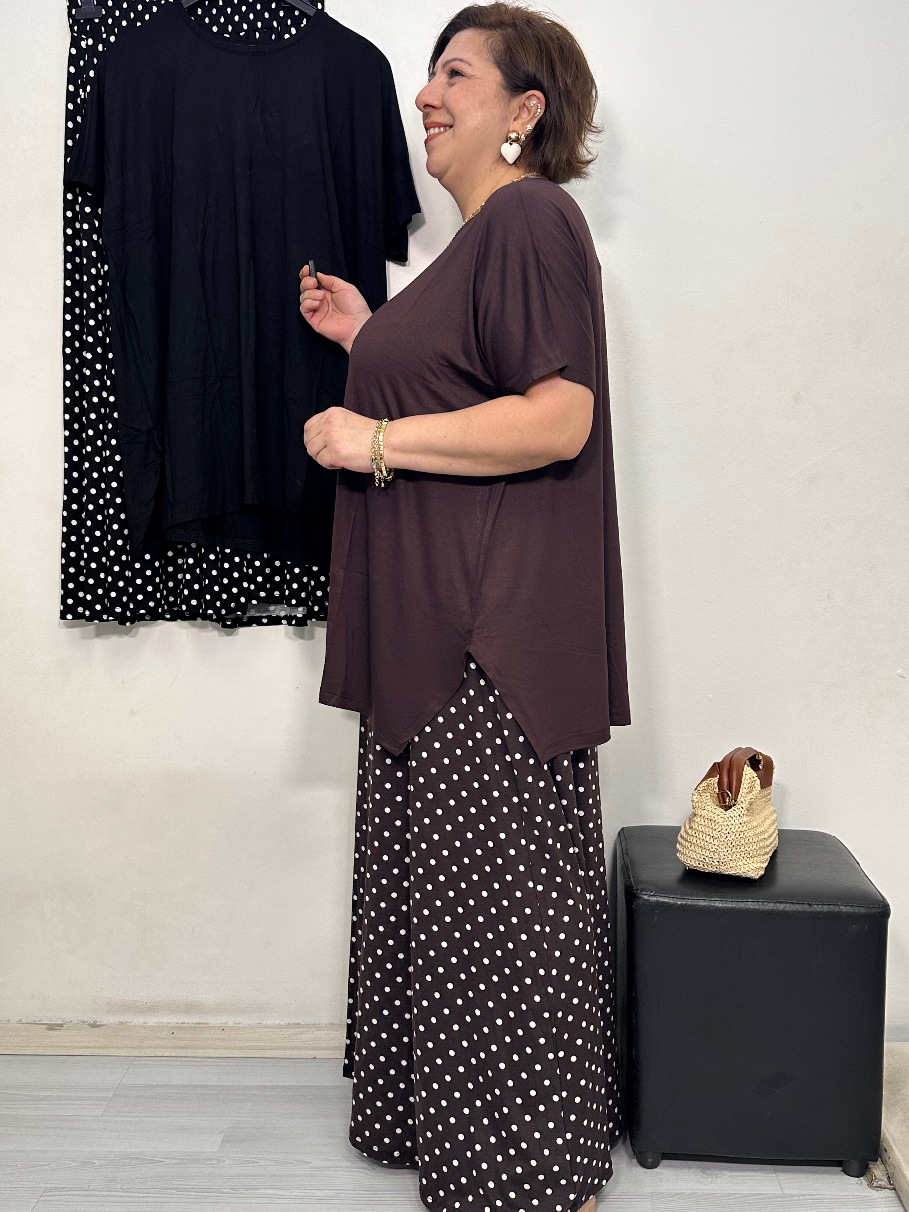 Feira Etek Pantolon Takım Kahverengi Puantiye