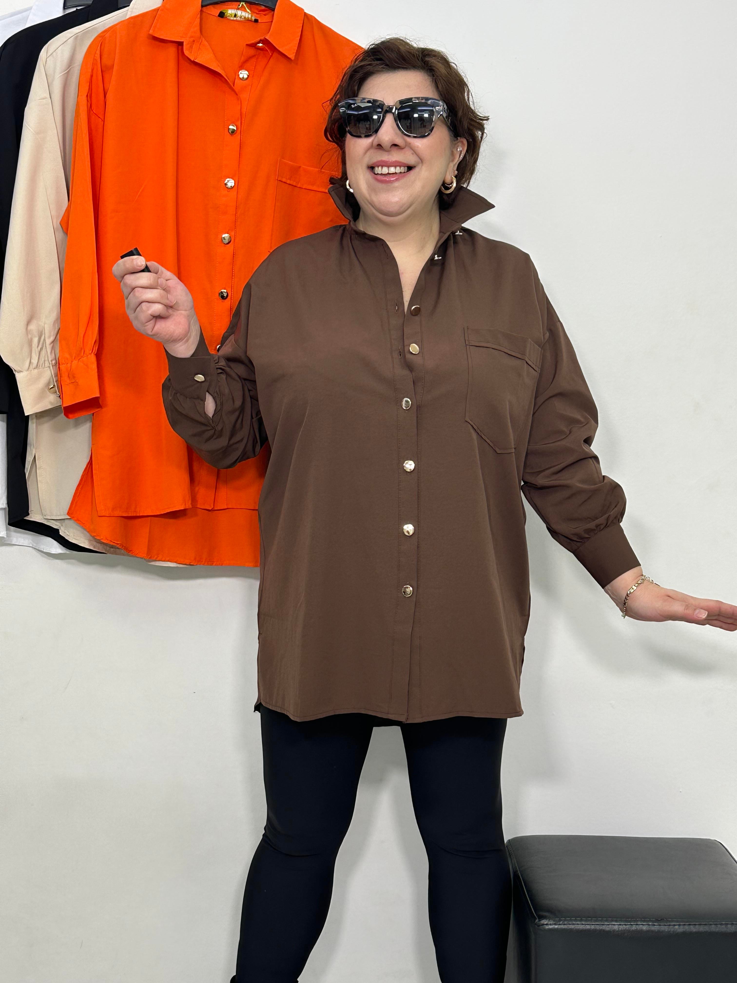 Goldie Poplin Basic Gömlek Kahverengi